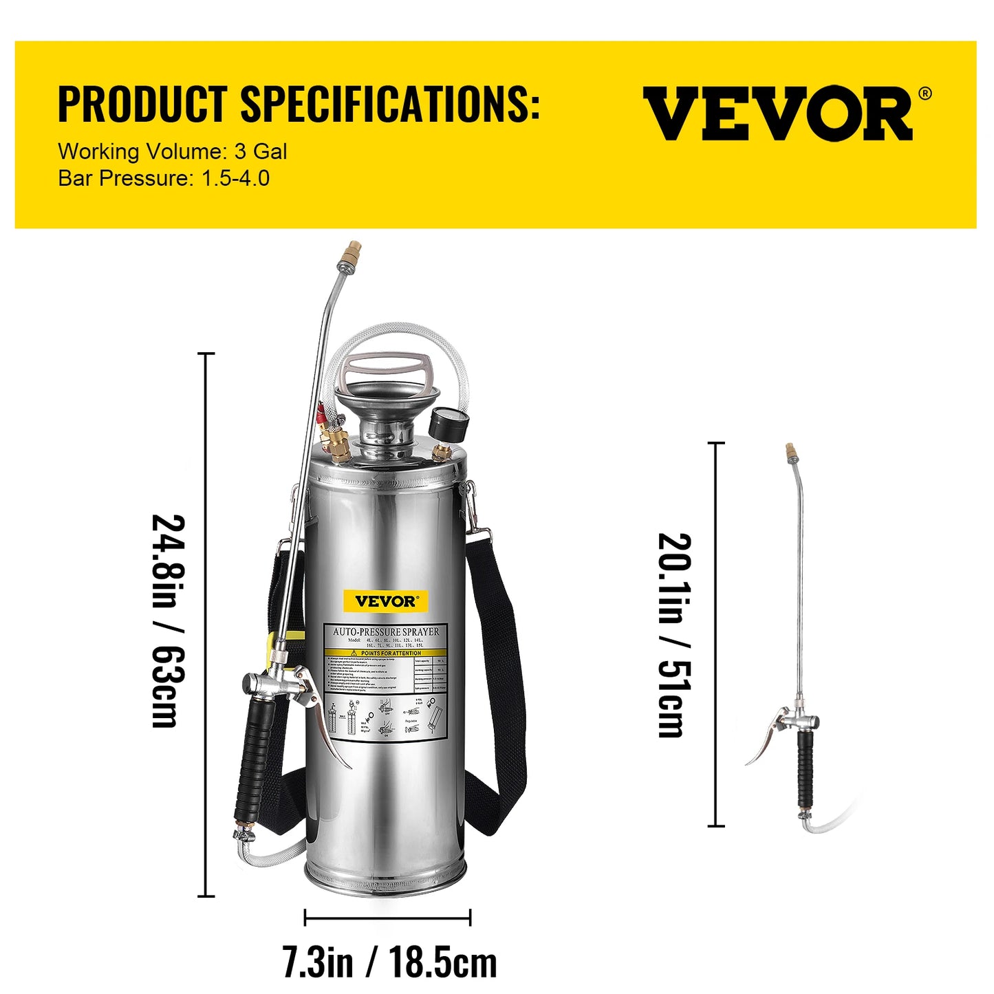 VEVOR 4-12L Hand Powered Sprayer Stainless Steel Watering Spraying Sprinkling Atomizer Pump Home Ground Garden Cleaning Sprayer