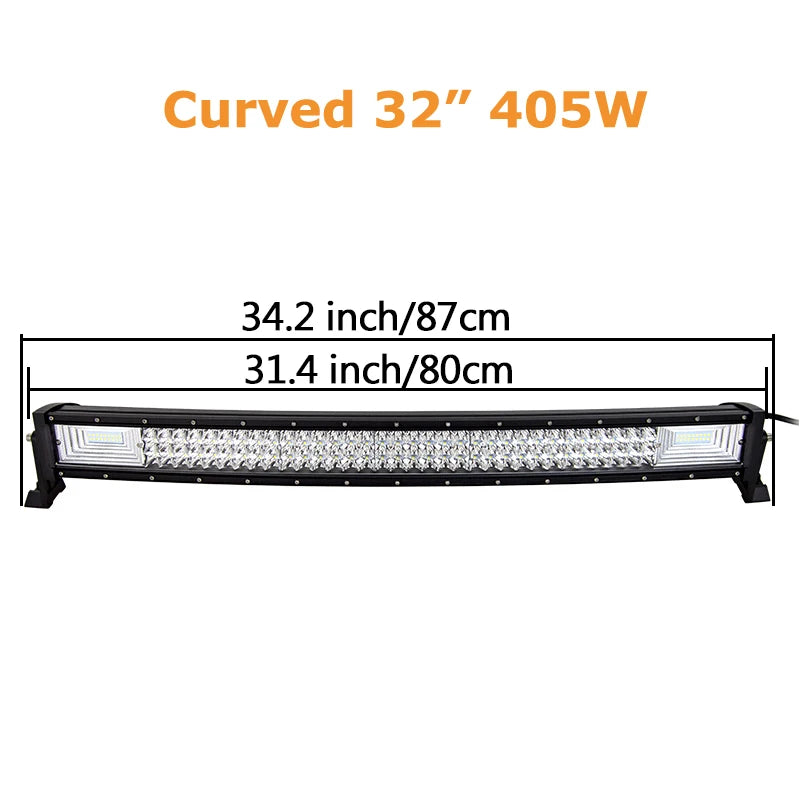 22 32 42 52 Inch 270W 405W 7d Off Road Led Light Bar Curved LED Driving Lights 4x4 Offroad Truck SUV ATV Tractor Boat 12v 24v