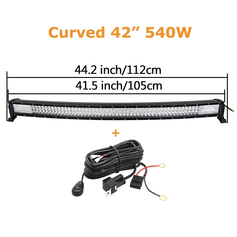 22 32 42 52 Inch 270W 405W 7d Off Road Led Light Bar Curved LED Driving Lights 4x4 Offroad Truck SUV ATV Tractor Boat 12v 24v