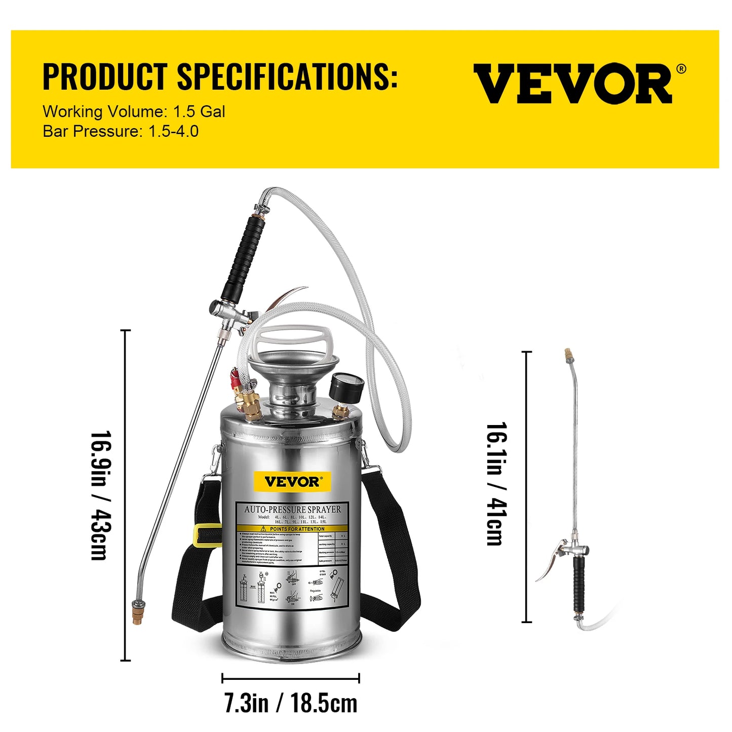 VEVOR 4-12L Hand Powered Sprayer Stainless Steel Watering Spraying Sprinkling Atomizer Pump Home Ground Garden Cleaning Sprayer