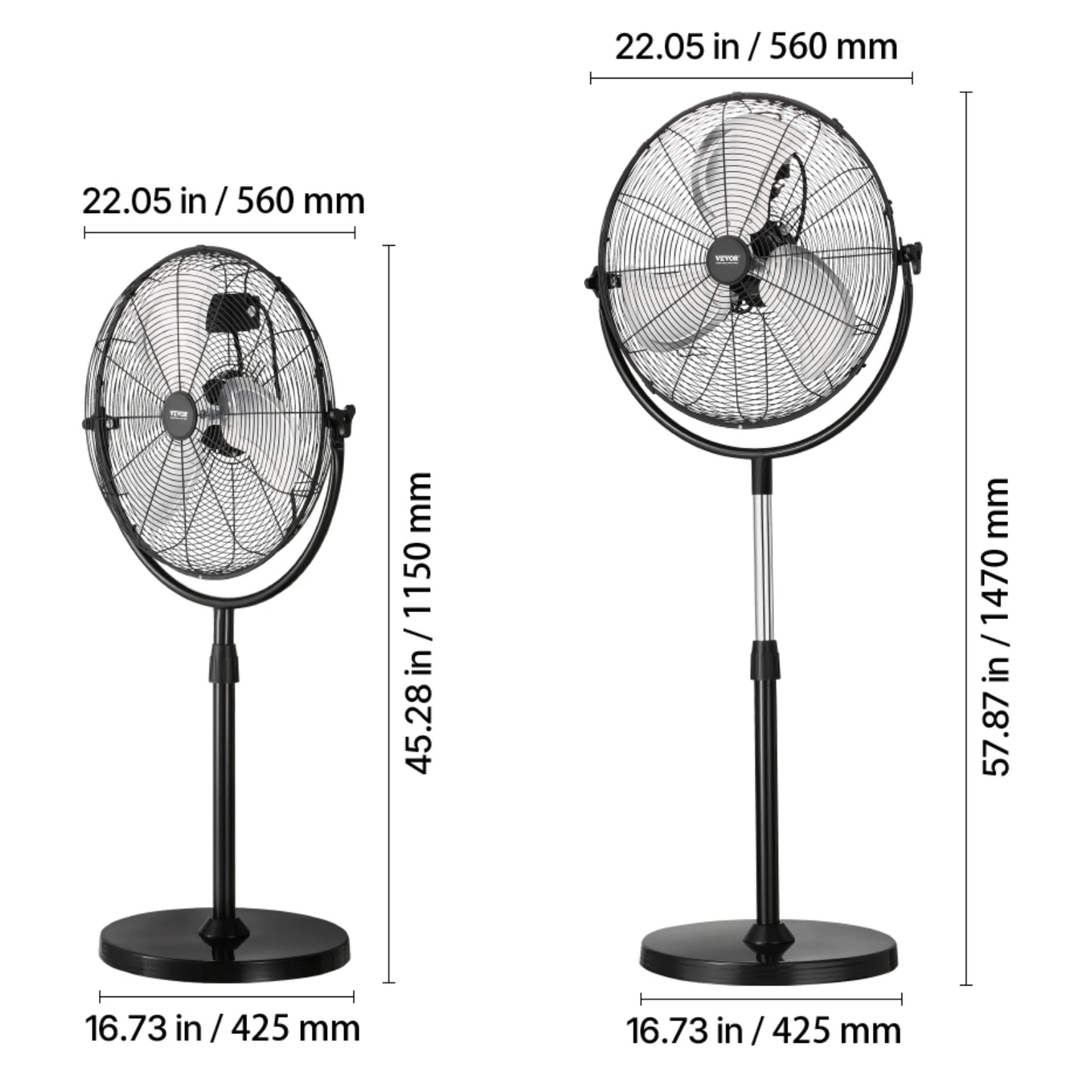 VEVOR Industrial Pedestal Fan 85-Degree Oscillating Fan Height Adjustable Standing Fans with 3 Adjustable Speed for Bedroom Home