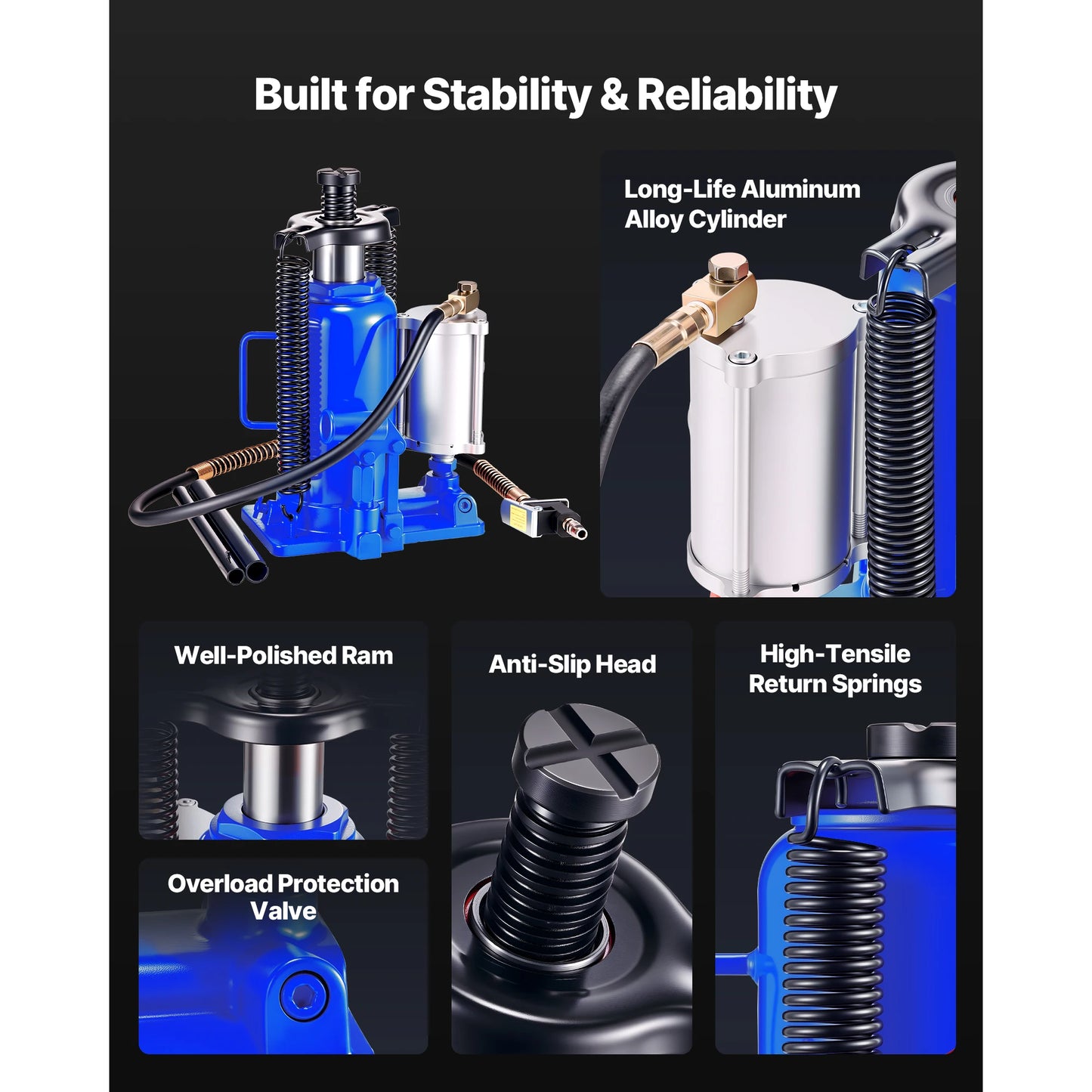 SucceBuy Air Hydraulic Bottle Jack 20 Ton 10.2-19.5 Inch Lifting Range Pneumatic/Manual Heavy Duty Welded with Pump for Car Blue