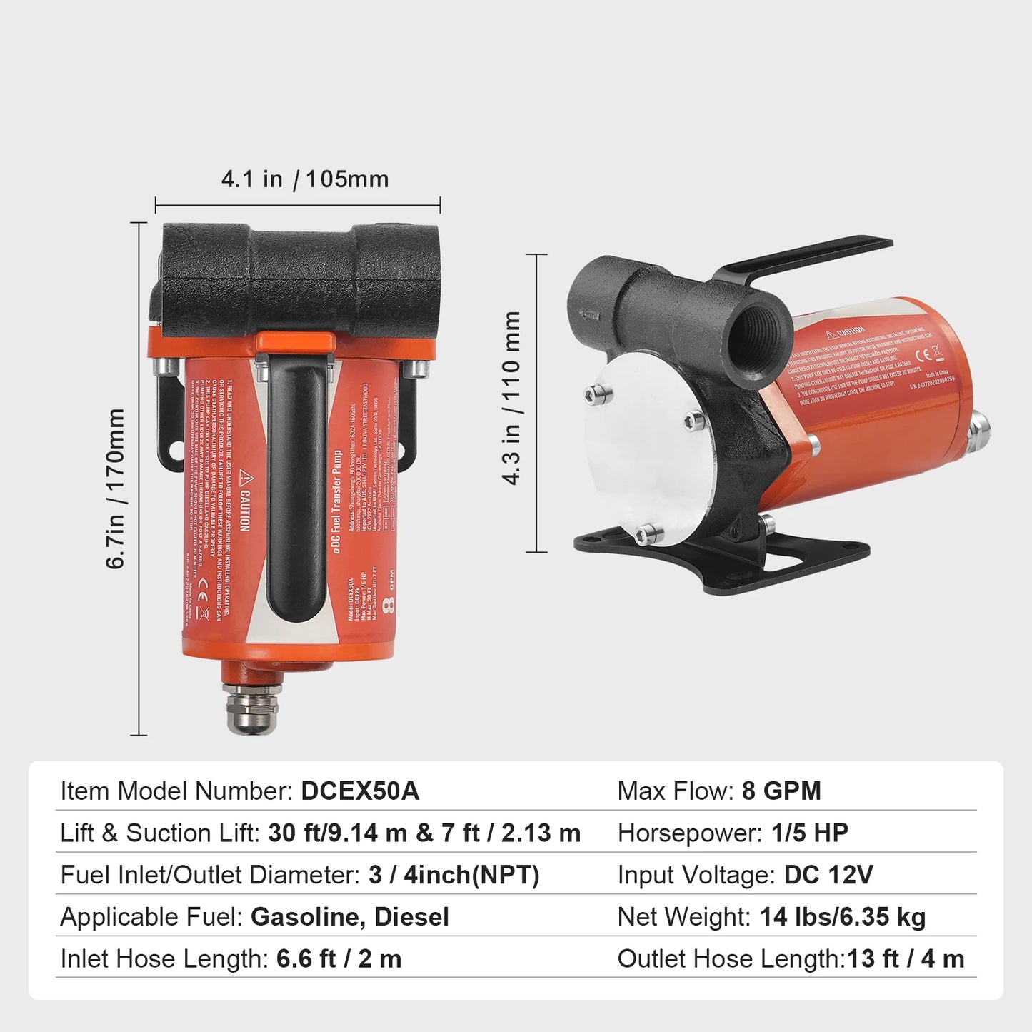 SucceBuy Fuel Transfer Pump 12V DC 5GPM / 8GPM / 12GPM Portable Type Electric Diesel Transfer Pump for Diesel Methanol Blends