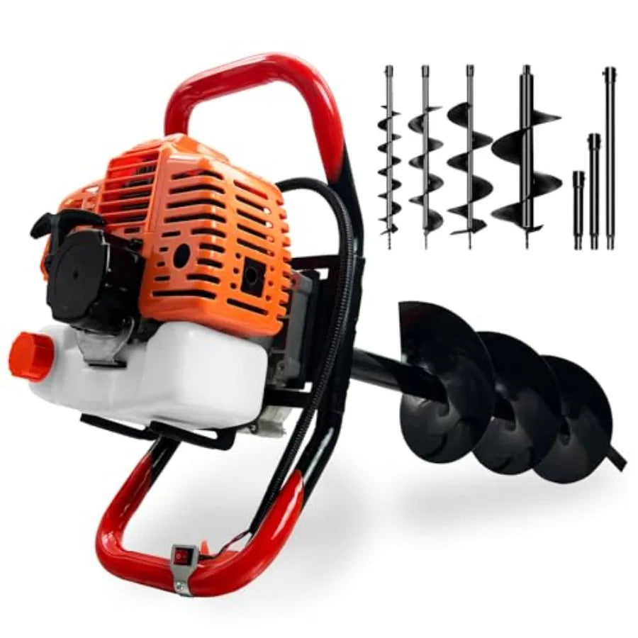 Post Hole Digger with 62cc 1.9HP 2-Stroke Engine 3 Drill Bits 3 5 8 24 Extension Rods for Fence Post Garden Farmlan