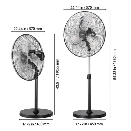 VEVOR Industrial Pedestal Fan 85-Degree Oscillating Fan Height Adjustable Standing Fans with 3 Adjustable Speed for Bedroom Home