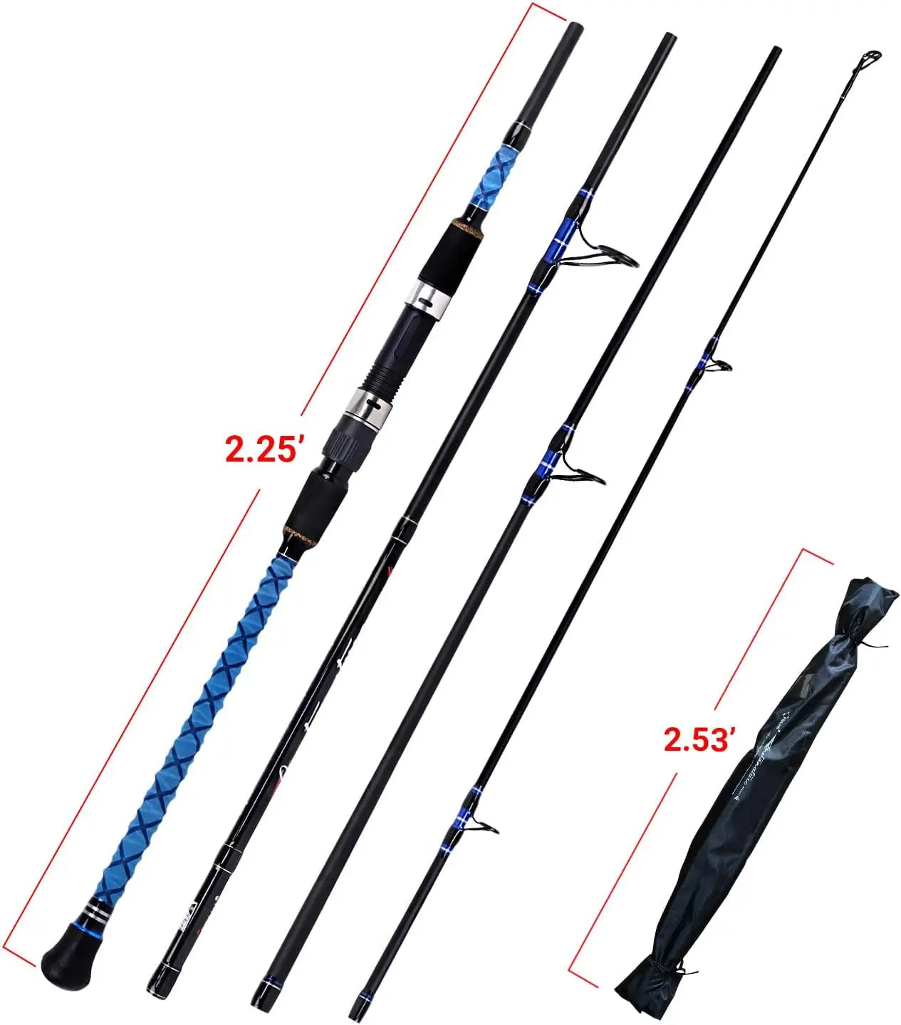 Carbon Fiber Travel Surf Fishing Rod - 2/3/4 Piece, 9-15ft Lengths, Lightweight & Durable for Saltwater Angling