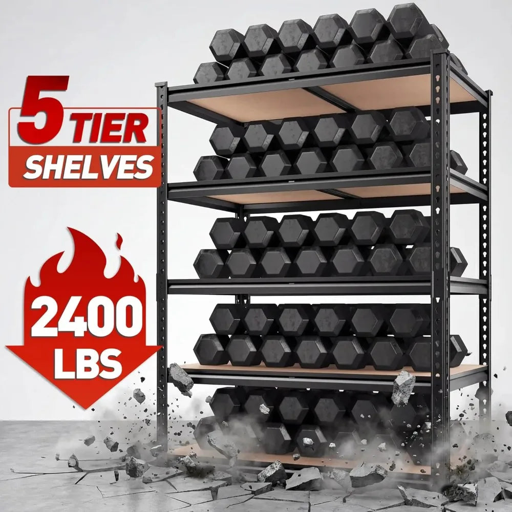 2400LBS Storage Shelves 5 Tier Garage Shelving Heavy Duty, Adjustable Metal Shelving Unit, Garage Shelves for, Customized