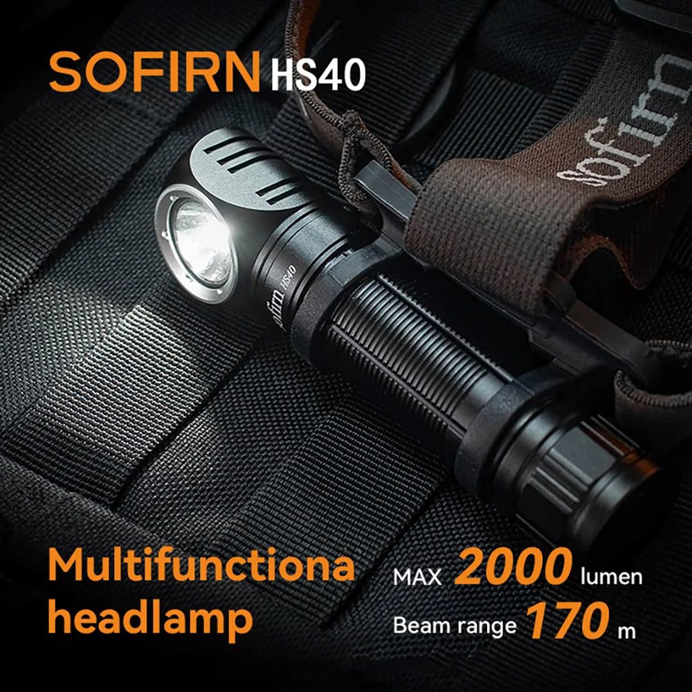 SOFIRN HS40 SST40 LED Headlamp 2000lm USB C Rechargeable 18650 Flashlight Powerful Headlight with Magnet Tail Cap