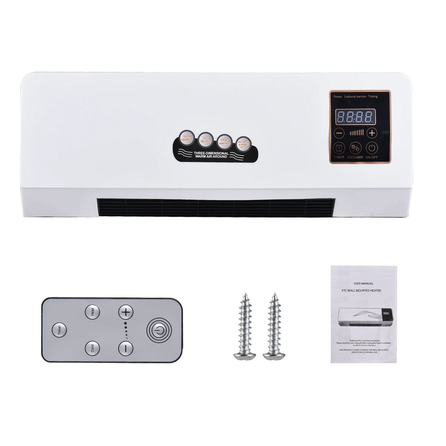 2-in-1 Heater and Fan Combo 1800W Timing Function Dual Use Wall Mounted Electric Fan and Space Heater with Remote Control