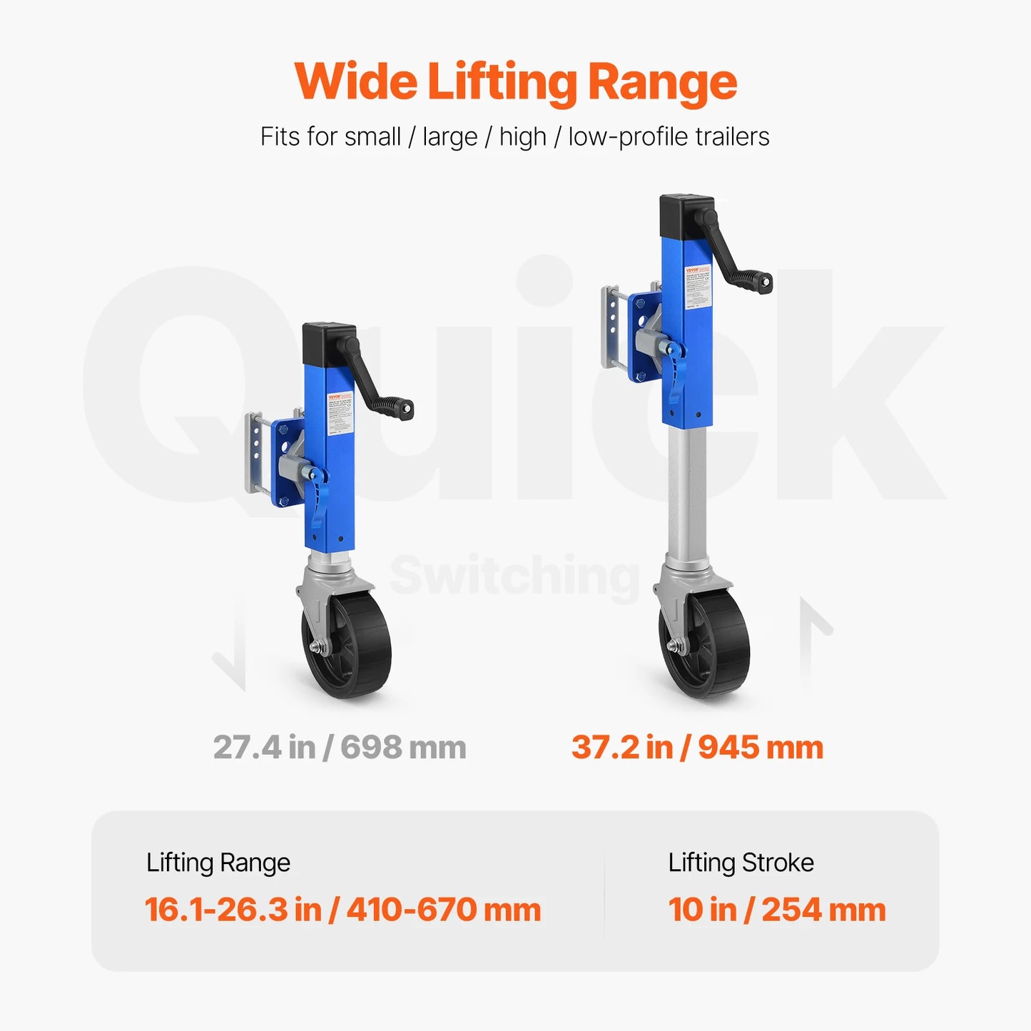 SucceBuy 10in Trailer Jack Sidewind Round with Handle Bolt-on 1600lbs Tongue Single Jockey Wheel for Boat RV Parts Accessories