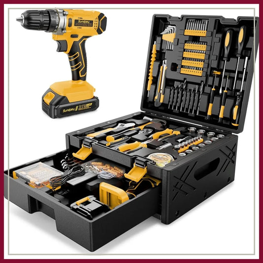 267-Piece General Home Repair Tool Kit with 21V Cordless Drill, 2.0Ah Battery & Charger, Portable Drawer Storage Box for Apartment Office Garage