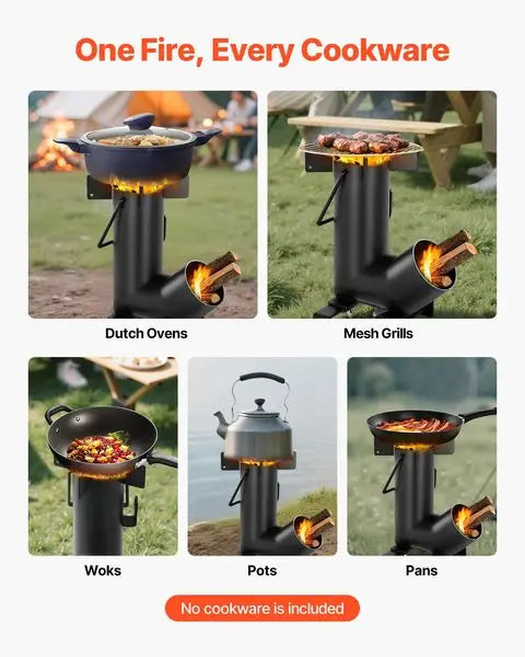 Camping Rocket Stove, Portable Wood Burning Stove with Carry Bag, Black