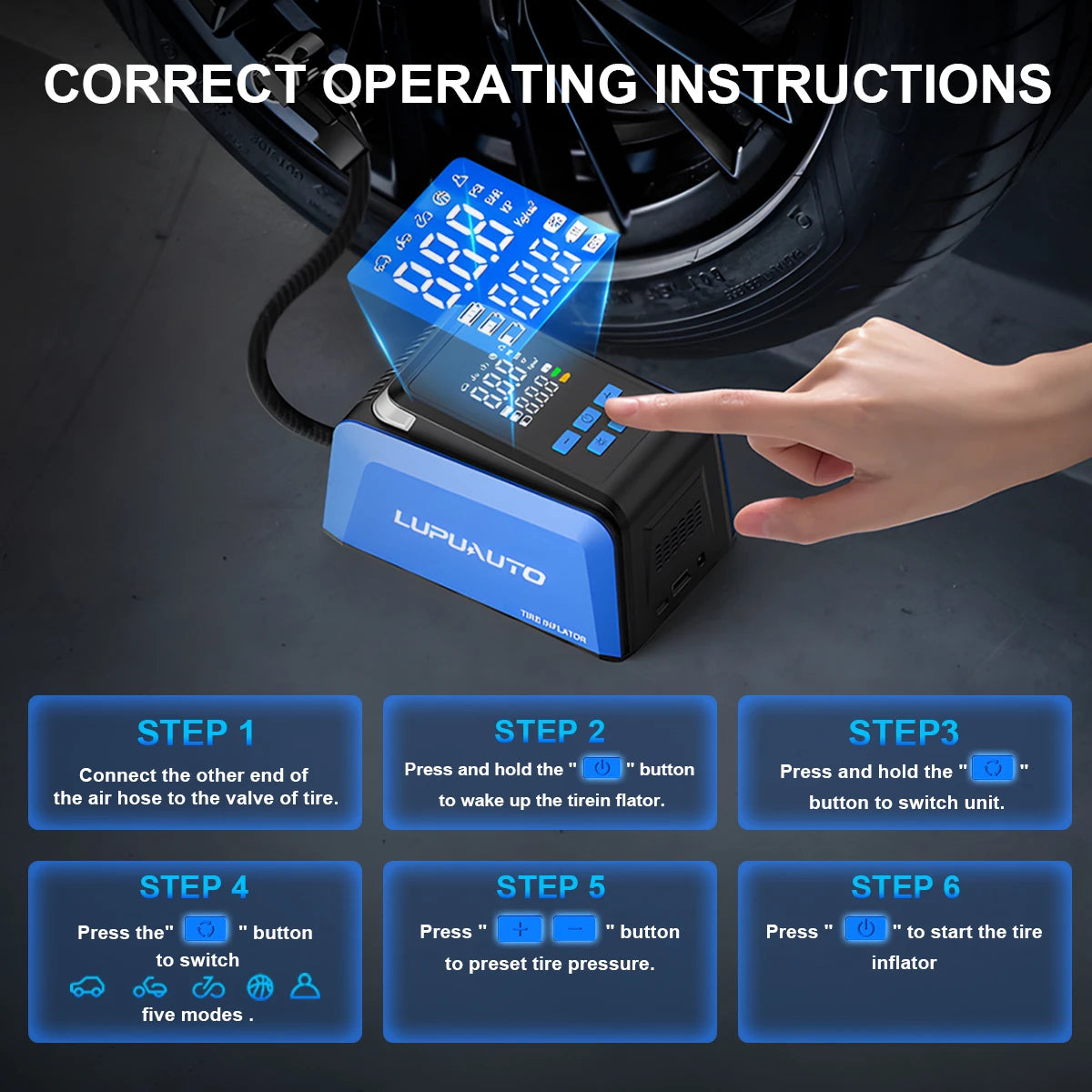 Portable Car Air Pump Wireless Tire Inflator Electric Air Compressor with LCD Digital Display for Car Motorcycles Bicycle Ball
