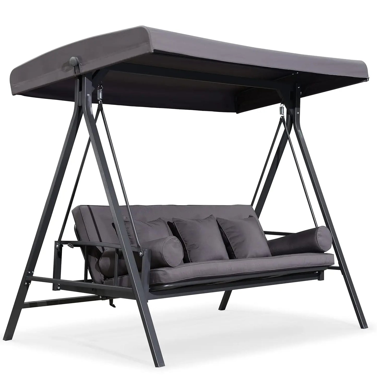Adjustable Canopy 3-Seat Outdoor Porch Swing Chair Bench with Cup Holder Cushion Pillow for Patio Backyard Lawn, Custom
