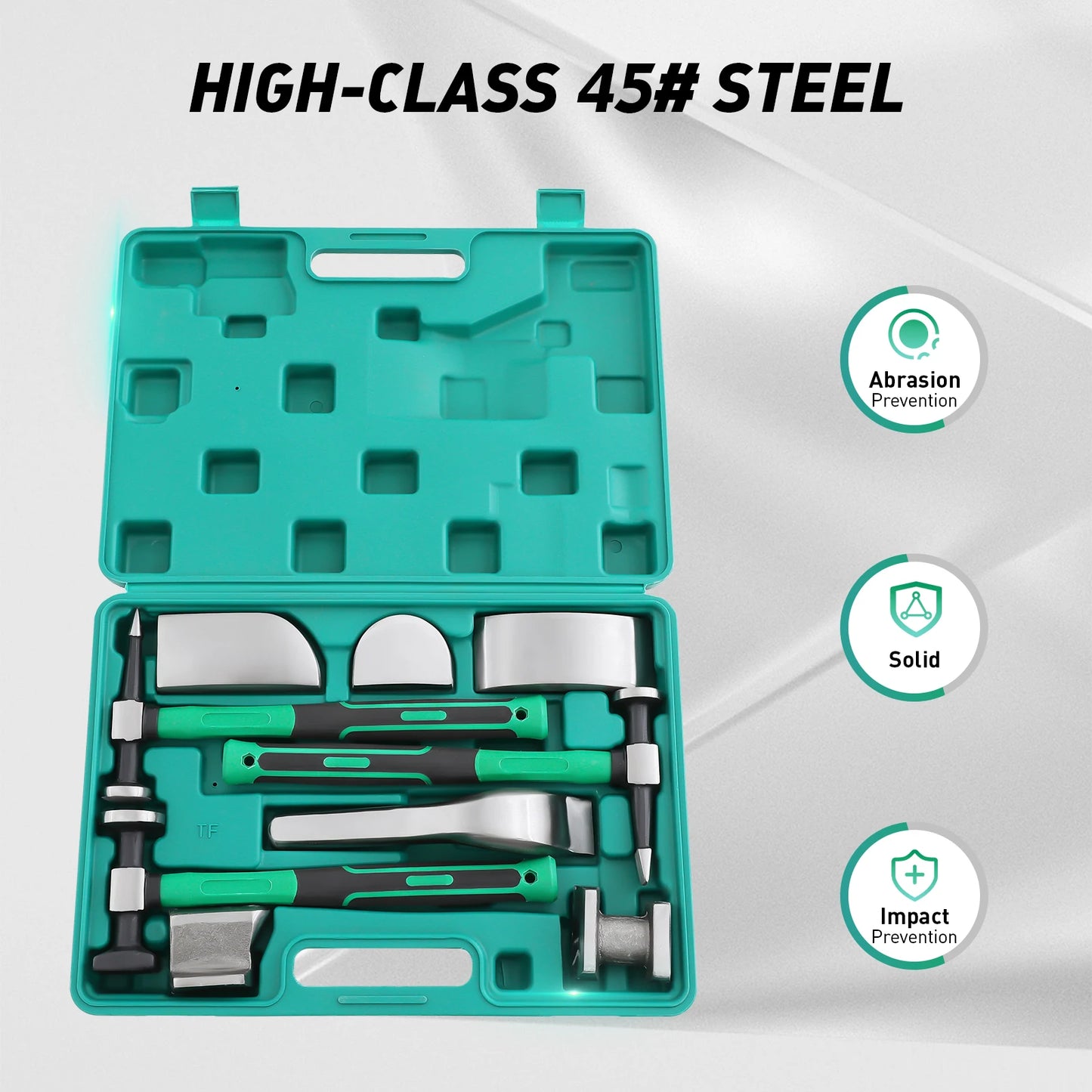 9PCS Car Dent Repair Tool Kit, 45# Steel Sheet Metal Hammer & Lining Irons Set, Auto Body Dent Fix Tools for Car Motorcycle Use