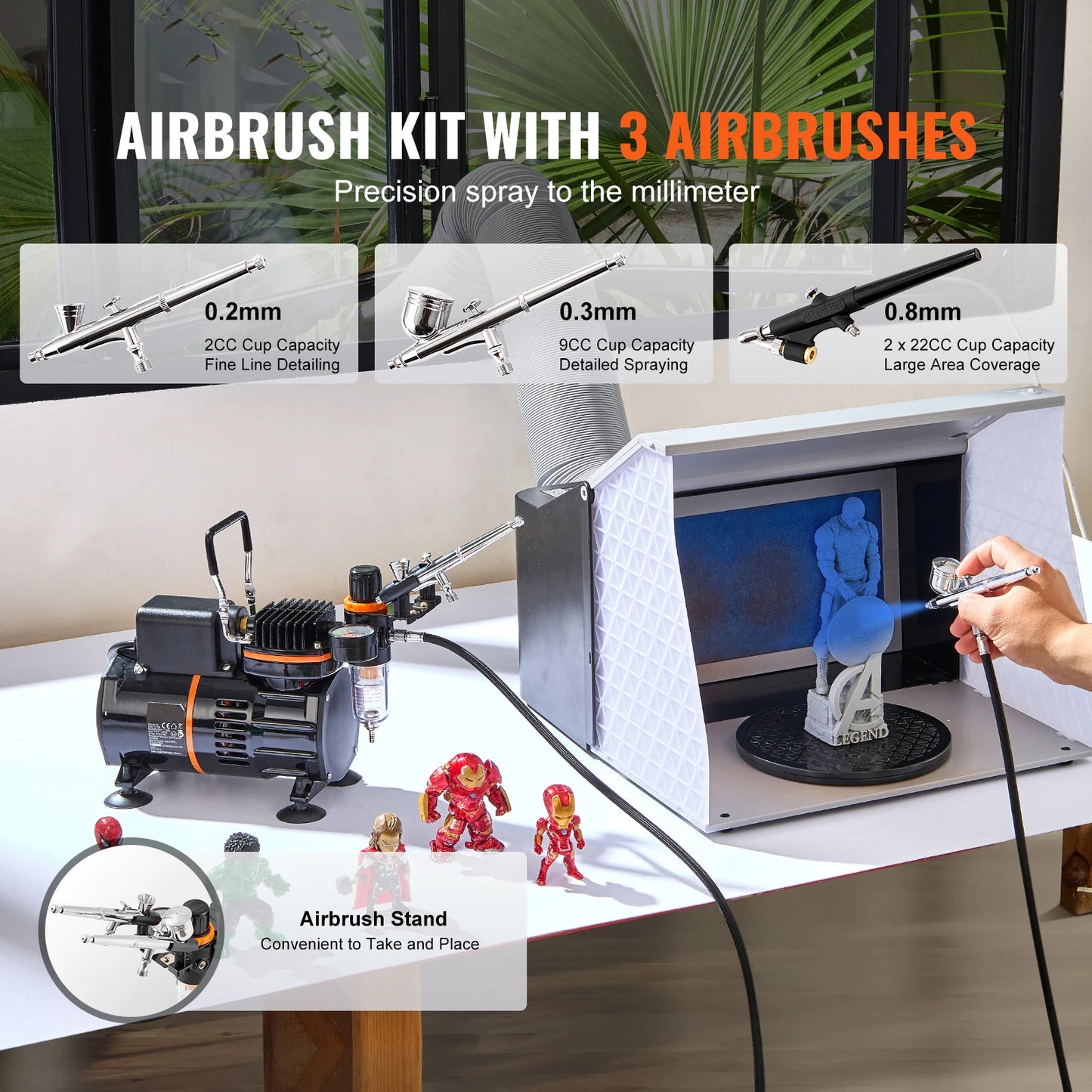 SucceBuy Airbrush Kit, Dual Fan Air Compressor Professional Airbrushing System Kit Airbrushes Mixing Wheel Cleaning Brush Set