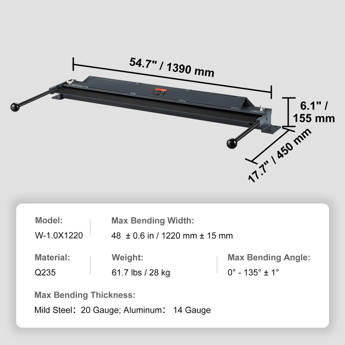 SucceBuy Box and Pan Brake 24Inch/36Inch/ 48Inch 0-130 Degrees Sheet Metal Bending Brake Portable Metal Bender for Metal Bending
