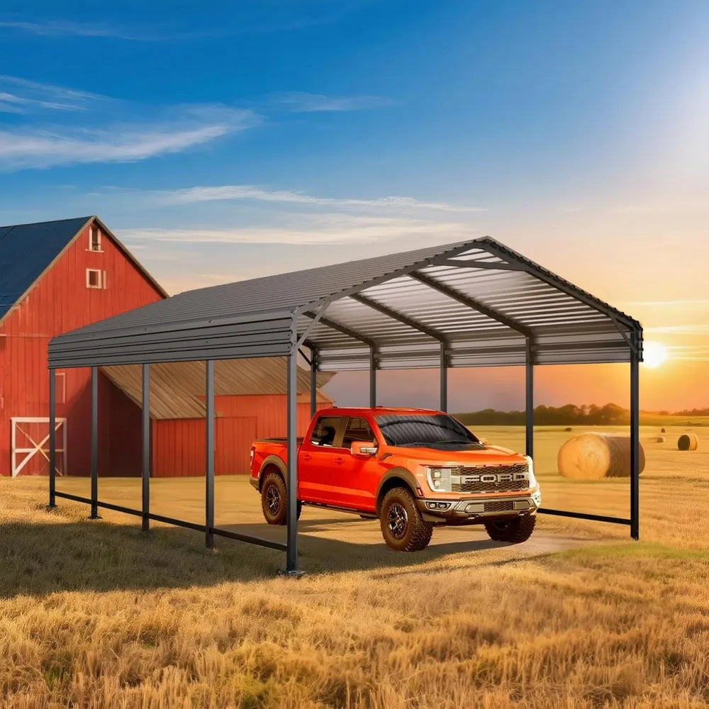 12x20 FT Metal Carport, Enhanced Base and Steel Roof for All-Weather Use, Outdoor Heavy Duty Garage Galvanized Car Shelter for B