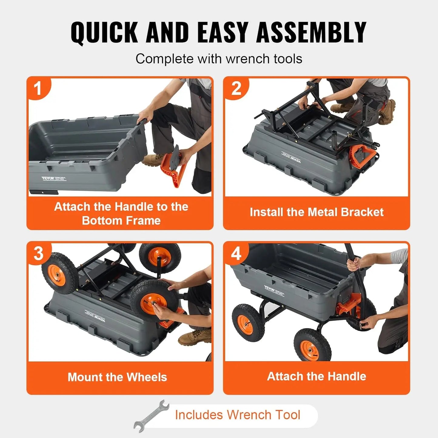 1200lbs 7Cu.Ft. Garden Dump Cart with 2-in-1 Convertible Handle and 13in All Terrain Wheels,