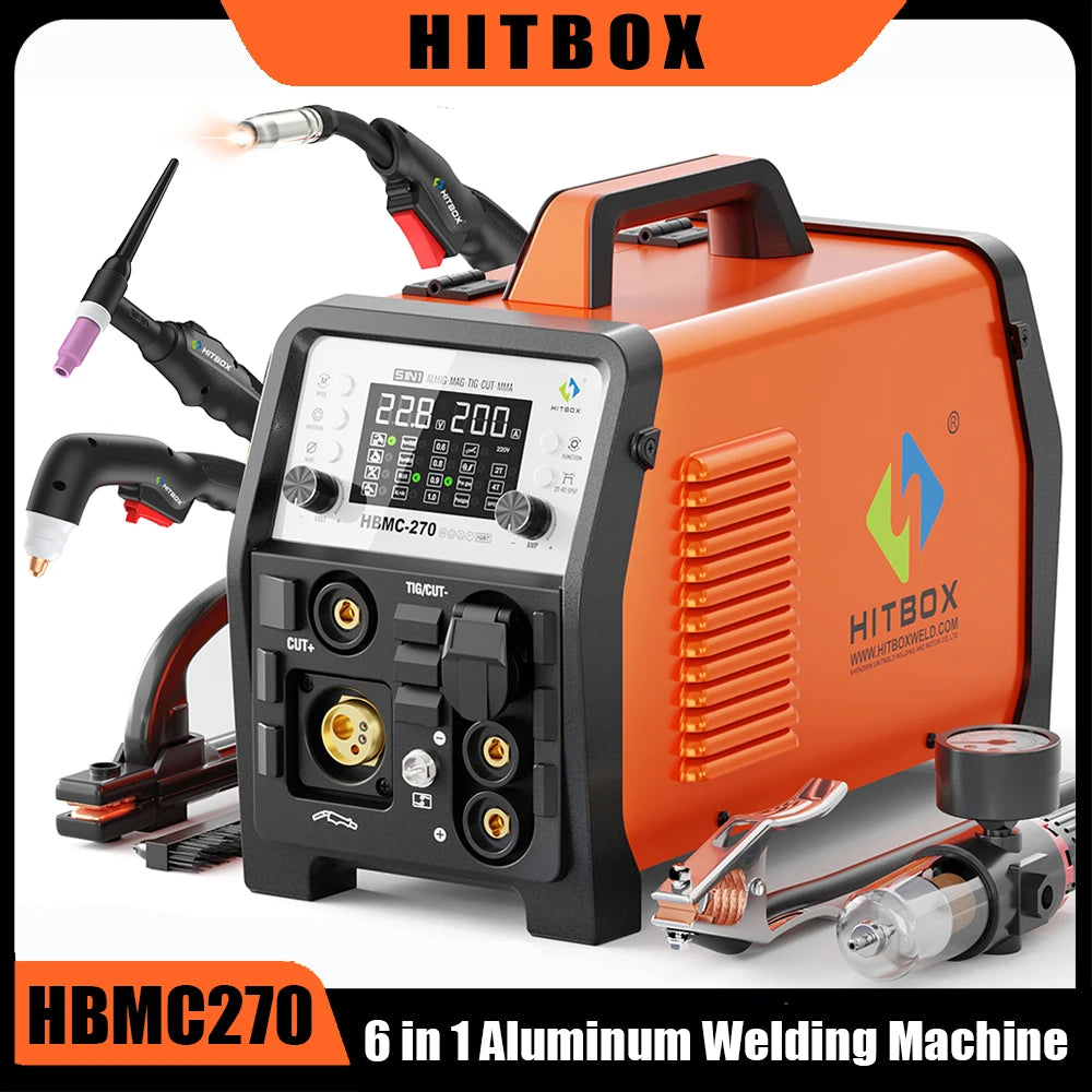 HITBOX Multifunction Soldering Machine 200A MIG Pulsed Aluminium Cored/Gas MIG/TIG HF/MMA/Plasma Cutting 40A HBMC270 Welder Tool