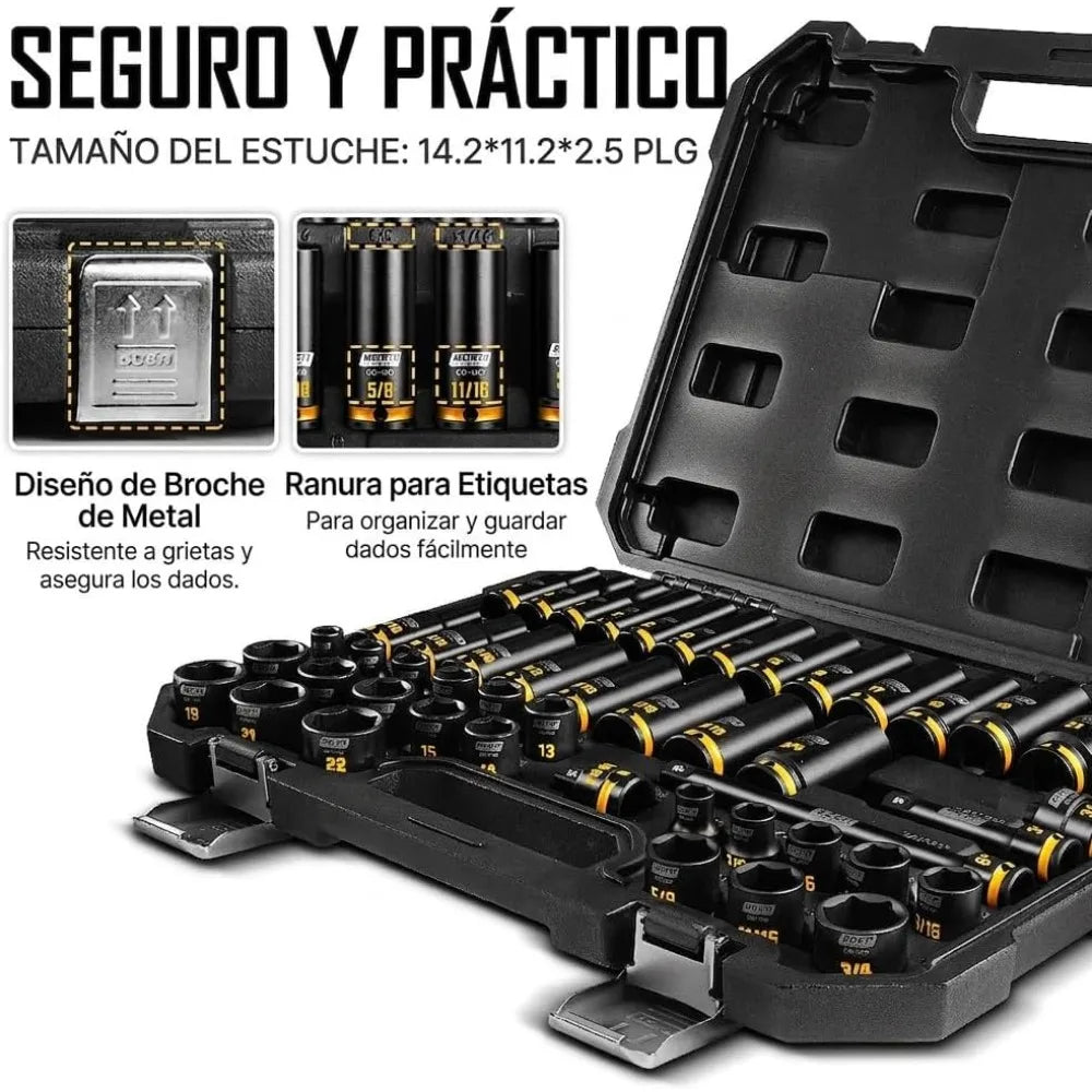 3/8' Drive Impact Socket Set, 48-Piece Metric & SAE Size (8-22mm & 5/16'-3/4'), 6-Point Deep