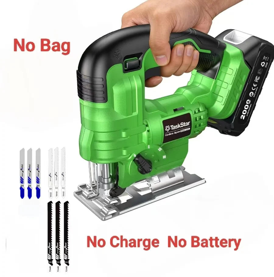 Taskstar Cordless Jig Saw Tool With 2*4.0Ah Batteries Brushless 9 Blades 0–45° Bevel Cutting 4 Orbital Setting Straight Curved Cuts Electric Jigsaw For Makita Battery