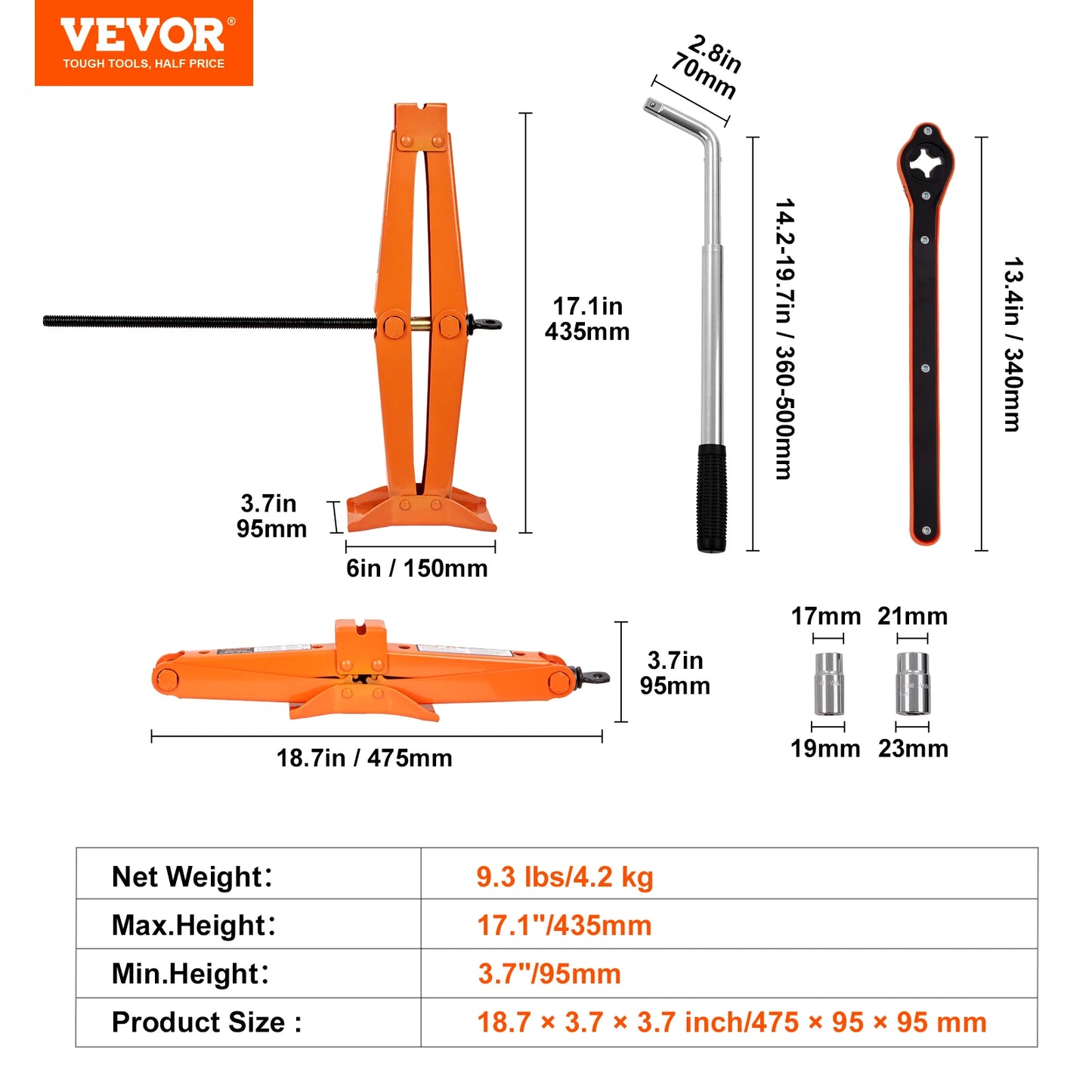 SucceBuy Scissor Jack 2.5 Ton Scissor Car Jack 3.7"-17.1" Lifting Range Scissor Lift Jack Portable Tire Jack for Car Truck SUV