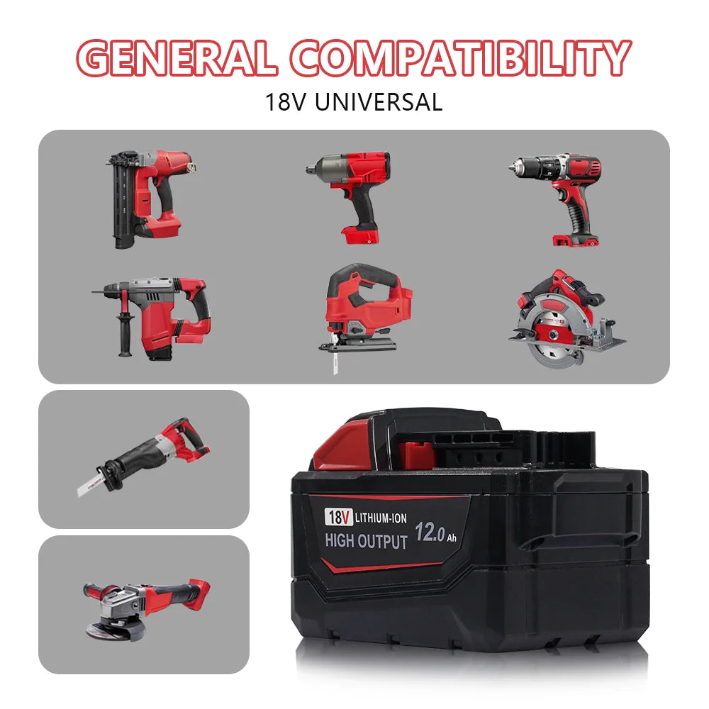 2-Pack 12000Ah High Capacity Replacement Battery for Milwaukee M18 18V Batteries Model 48-11-1890 48-11-1850