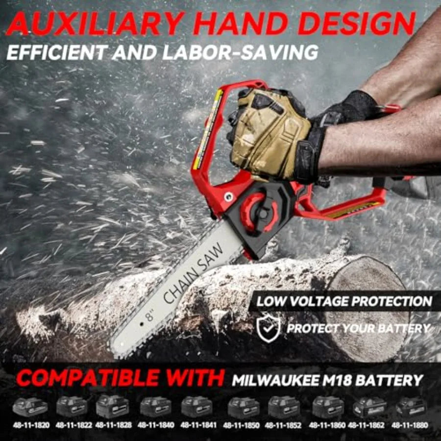Mini Chainsaw for Miwaukee M18 Battery 8-Inch and 6-Inch 2-IN-1 Cordless Electric Chain saw with Brushless Motor and Auto-Oiler