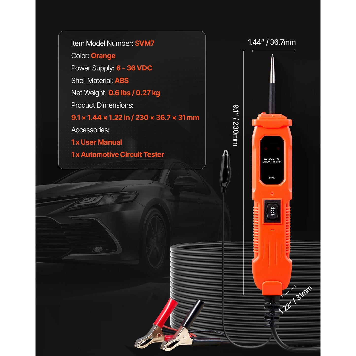 SucceBuy Automotive Circuit Tester Kit with TFT Color Display Lighting 2-in-1 Electrical Power Tester Probe with Extension Cable