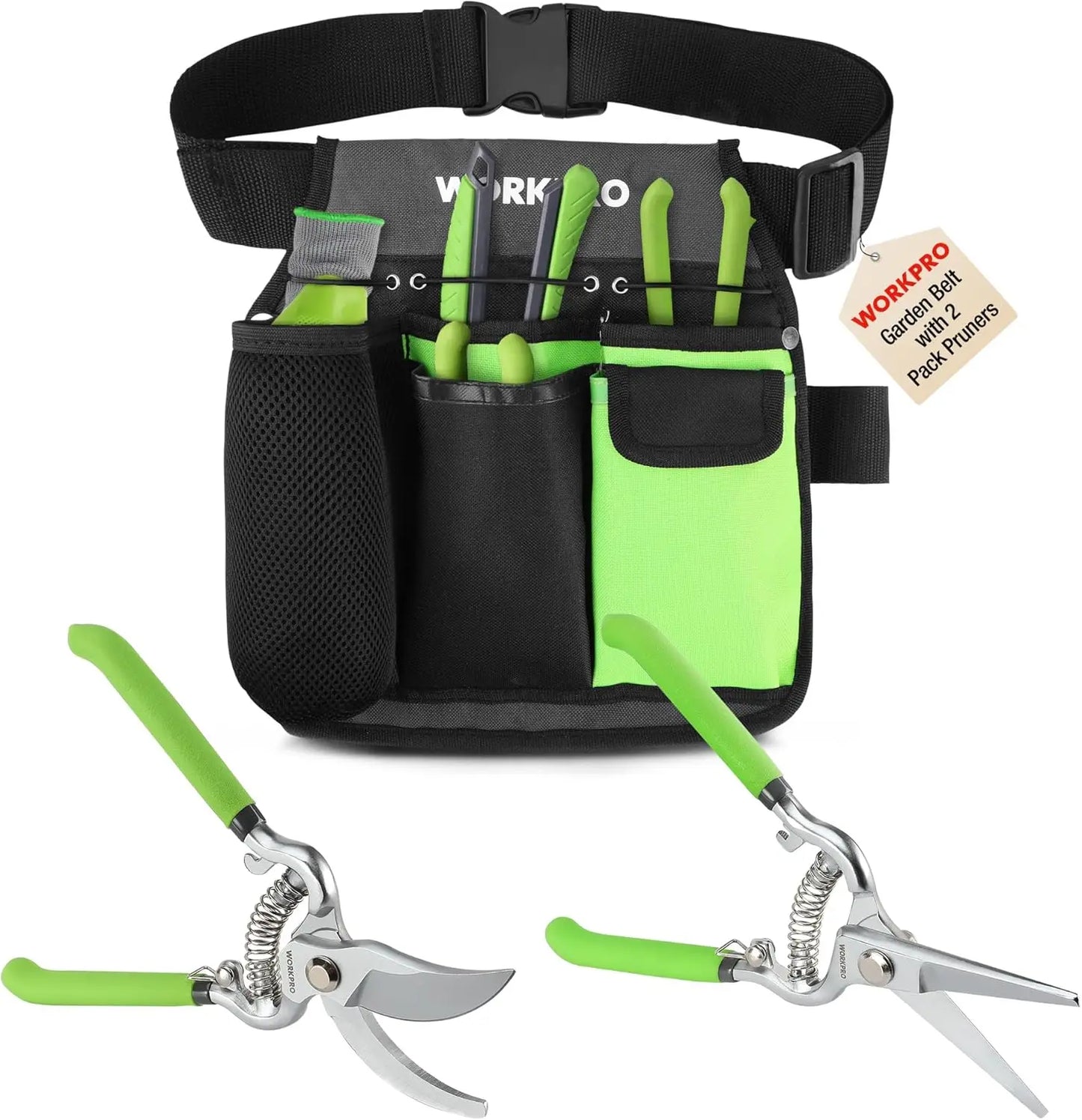 2-Piece Pruning Shears and Garden Tool Belt Set with Adjustable Waist, 8" Bypass Shears and Hand Pruner