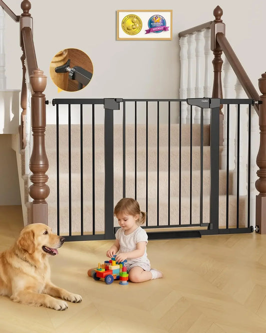 29.7"–51.5" Extra Wide Baby Gate for Stairs, Pressure-Mounted Dog Gates for Doorways & Hallways, Auto-Close Walk-Through, No-Tri