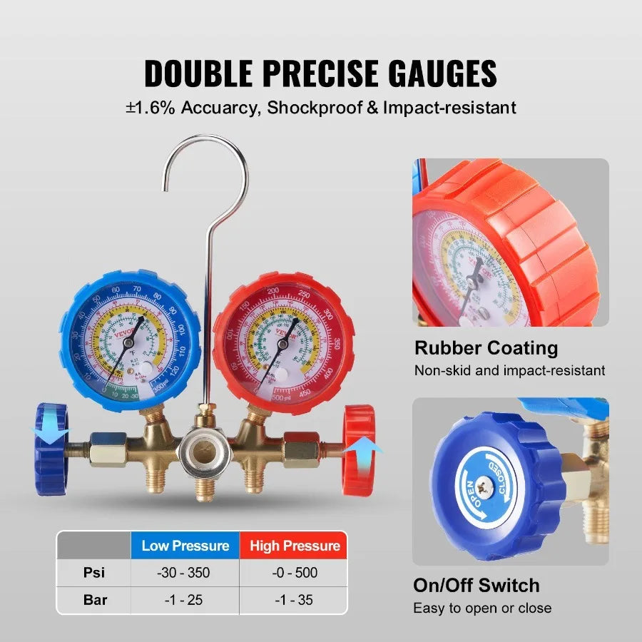 AC Manifold Gauge Set 3-Way for R134A R22 R12