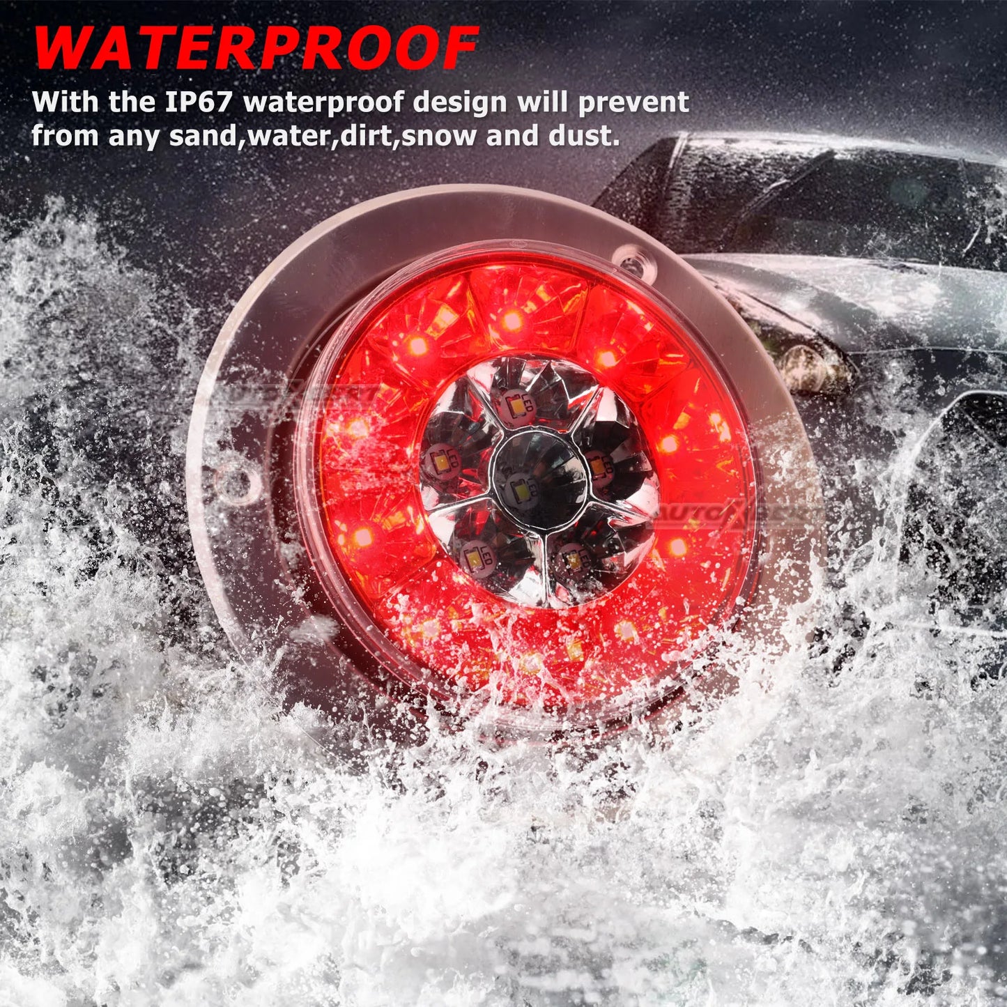 XUKEY Waterproof Round Trailer Tail Lights 2-Pack