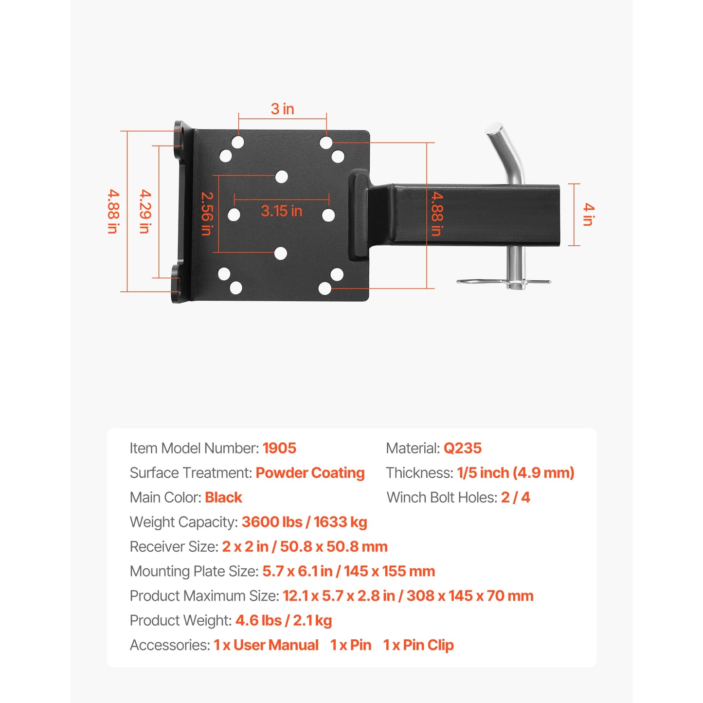 SucceBuy 3600/15000LBS Trailer Hitch Winch Mount with 50.8mm Receiver Powder Coated Steel Truck Winch Mount for ATV UTV Pickup