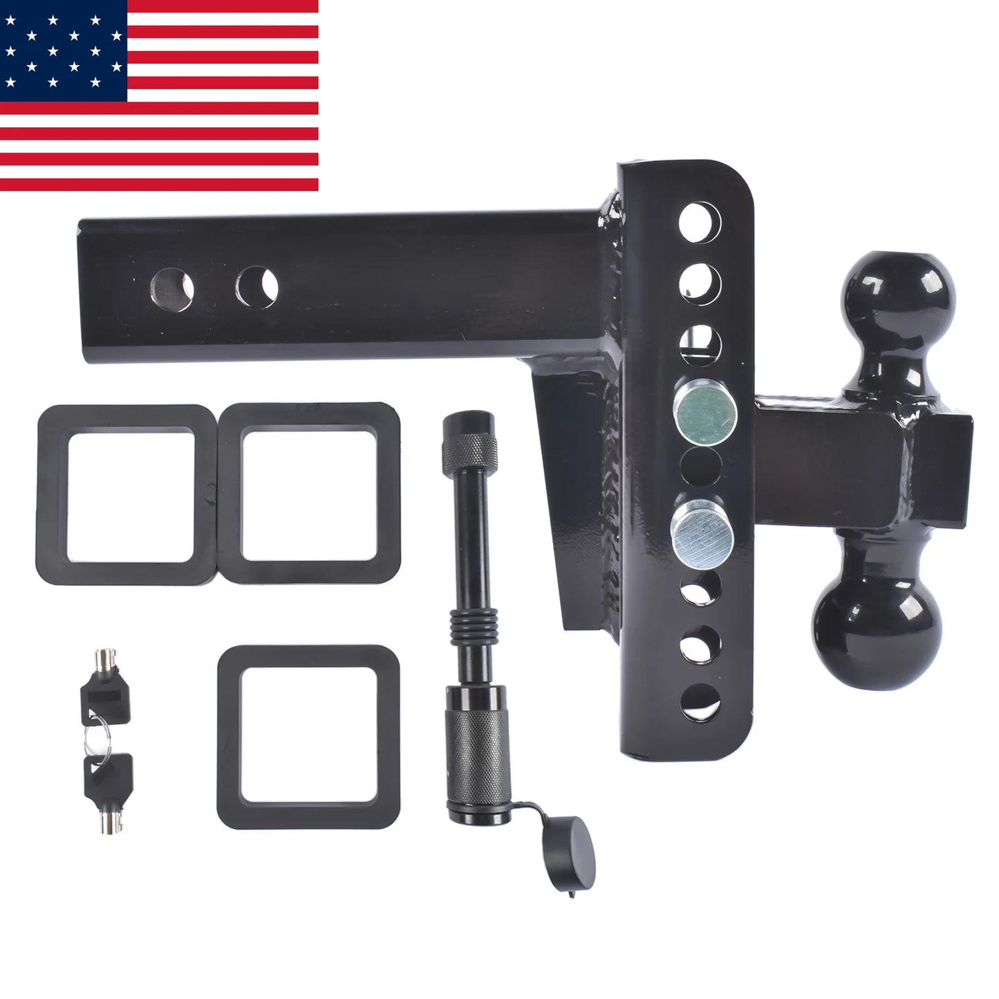 AP03 Adjustable Trailer Hitch for 2.5-Inch Receiver 6-Inch Drop/Rise, 2" & 2-5/16" Ball Hitches for Trucks, 22,000 LBS GTW, Trailer Hitches with Anti-Theft Pin