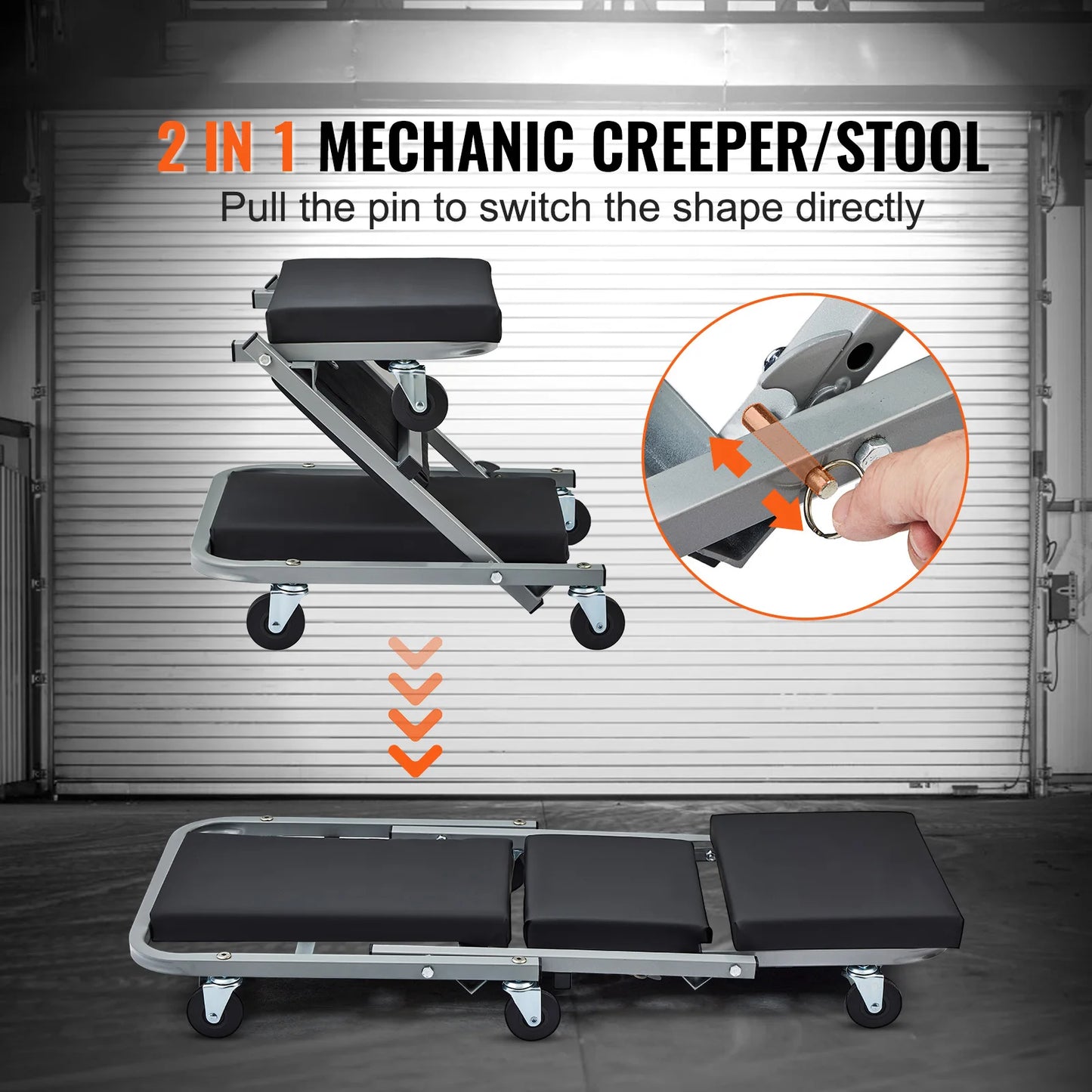 SucceBuy Mechanic Creeper 36" Z-Creeper Seat 2 in 1 Garage/Shop Creeper 300 lbs Capacity, Low Profile Creeper with 6 pcs Wheels