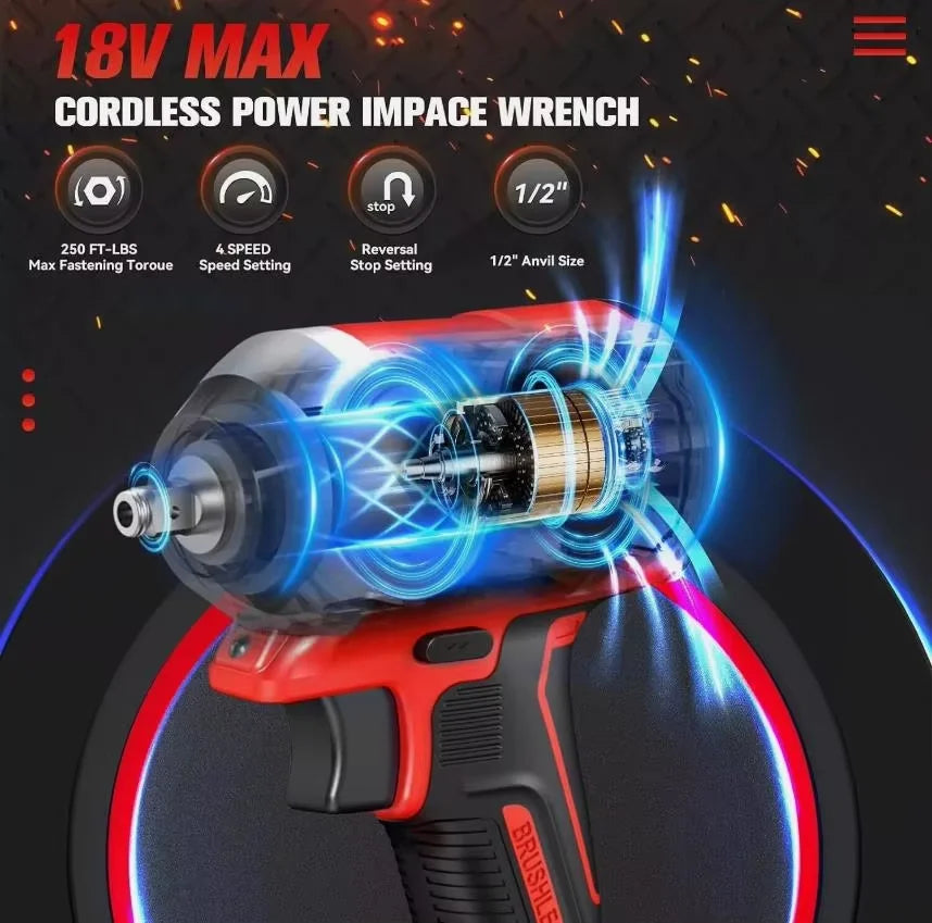 500N.m 1/2" Brushless Electric Driver Screwdriver 4 Gears Cordless Impact Wrench for Milwaukee 18V Battery Car Tires Power Tools