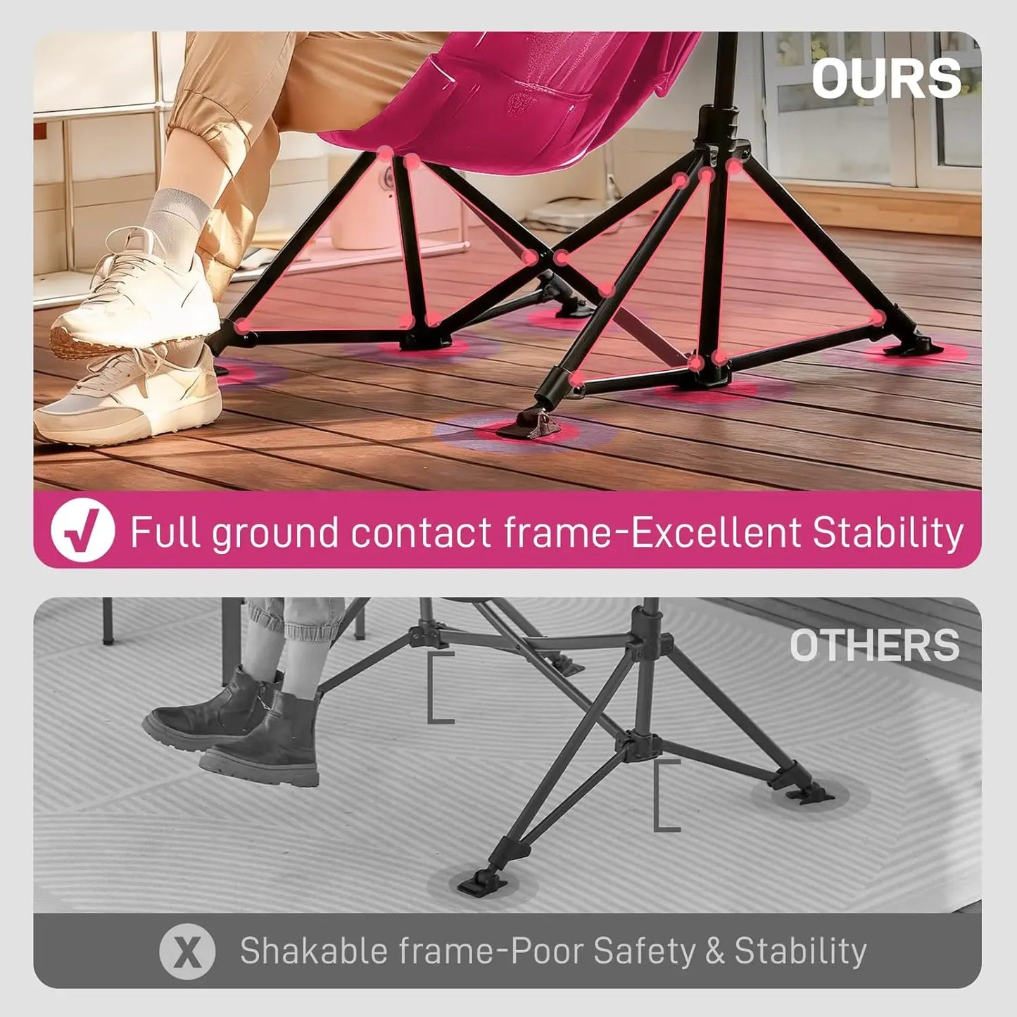 Padded Oversized Hammock Camping Chair, Compact Heavy Duty Swing Chair with Multi-Storage Pockets, Portable Folding Rocking Camp
