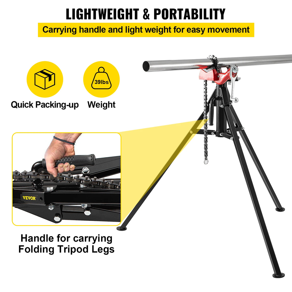 SucceBuy Portable Steel Pipe Chain Vise With Folding Tripod Stand