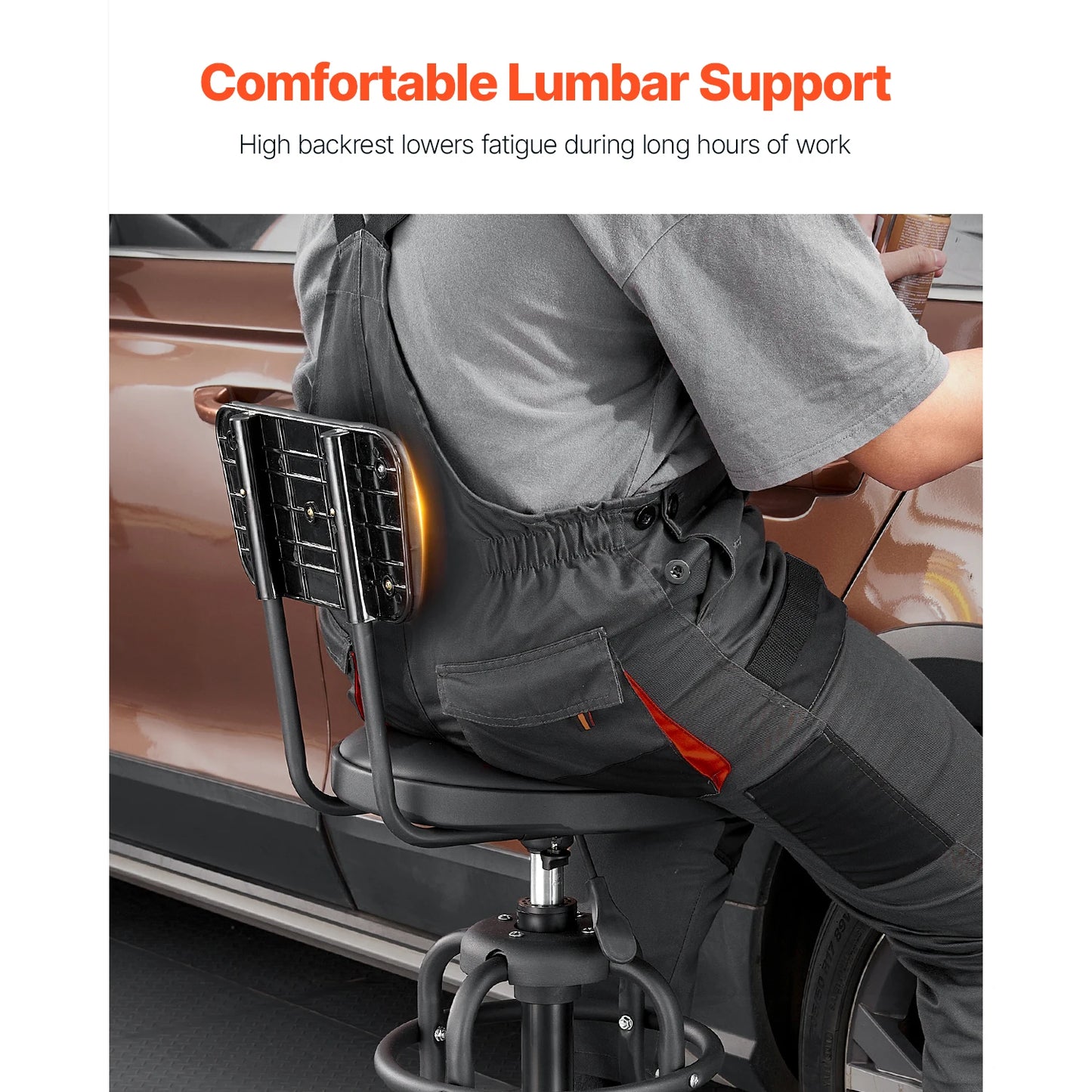 SucceBuy Shop Stool with Backrest Pneumatic Garage Seat/Work Stool Adjustable Height Roller Creeper Seat for Garage&Auto Repair