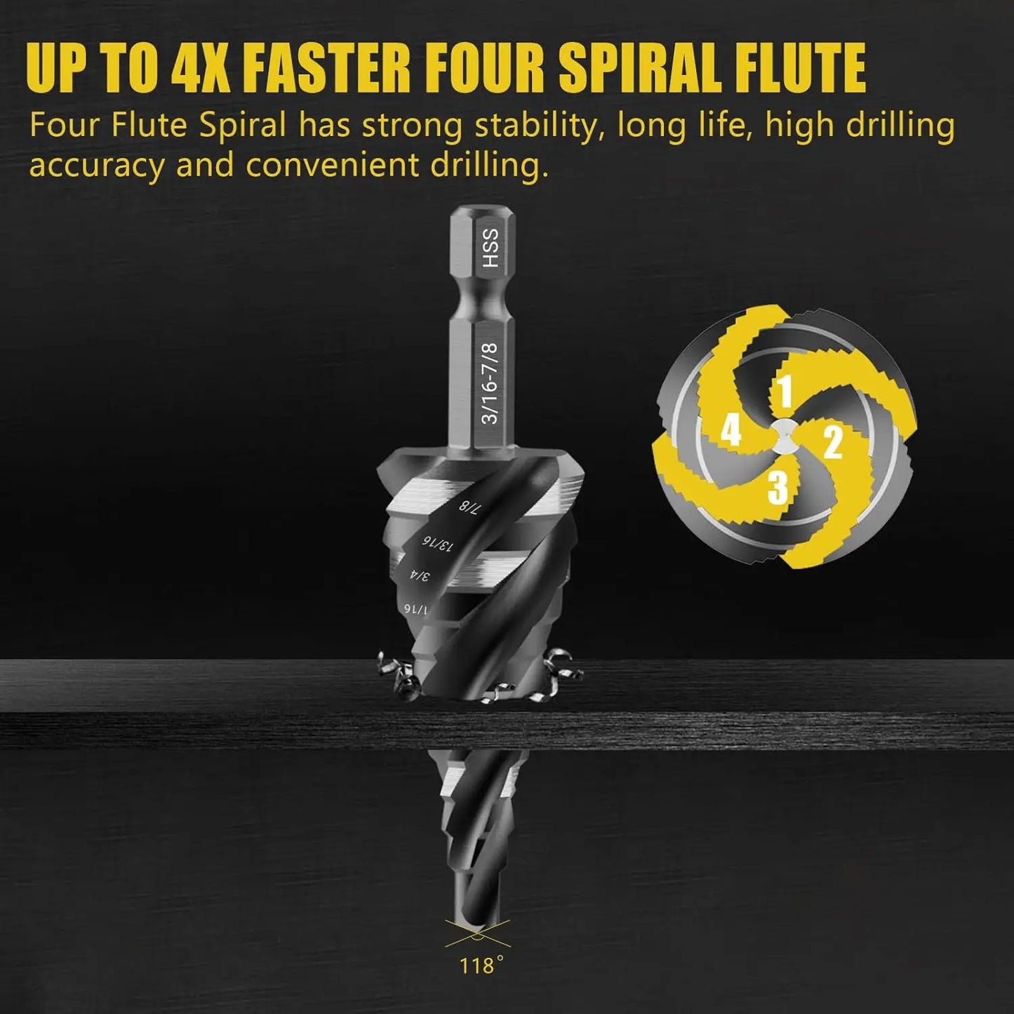 5-Piece Spiral Flute Step Drill Bit Set & 6-Piece Countersink Bits with Tool Box, HSS for Metal, Wood, Plastic