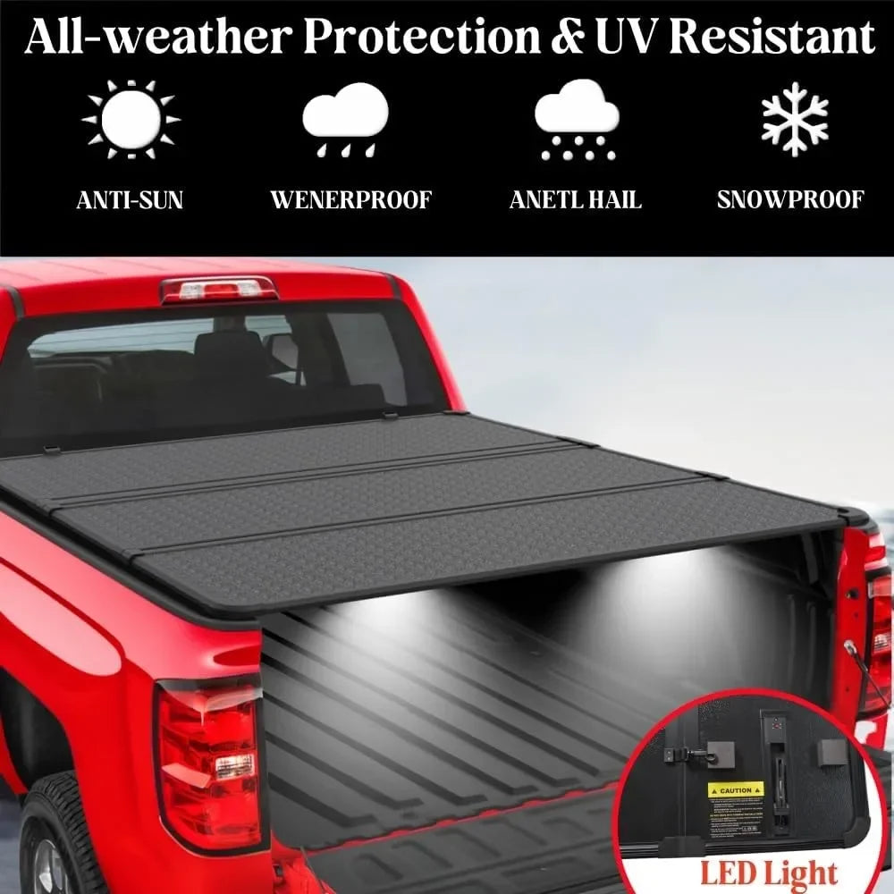 AP03 4.6FT 3-Fold Hard Tonneau Cover for 2022-2025 Ford Maverick Truck Bed with Light
