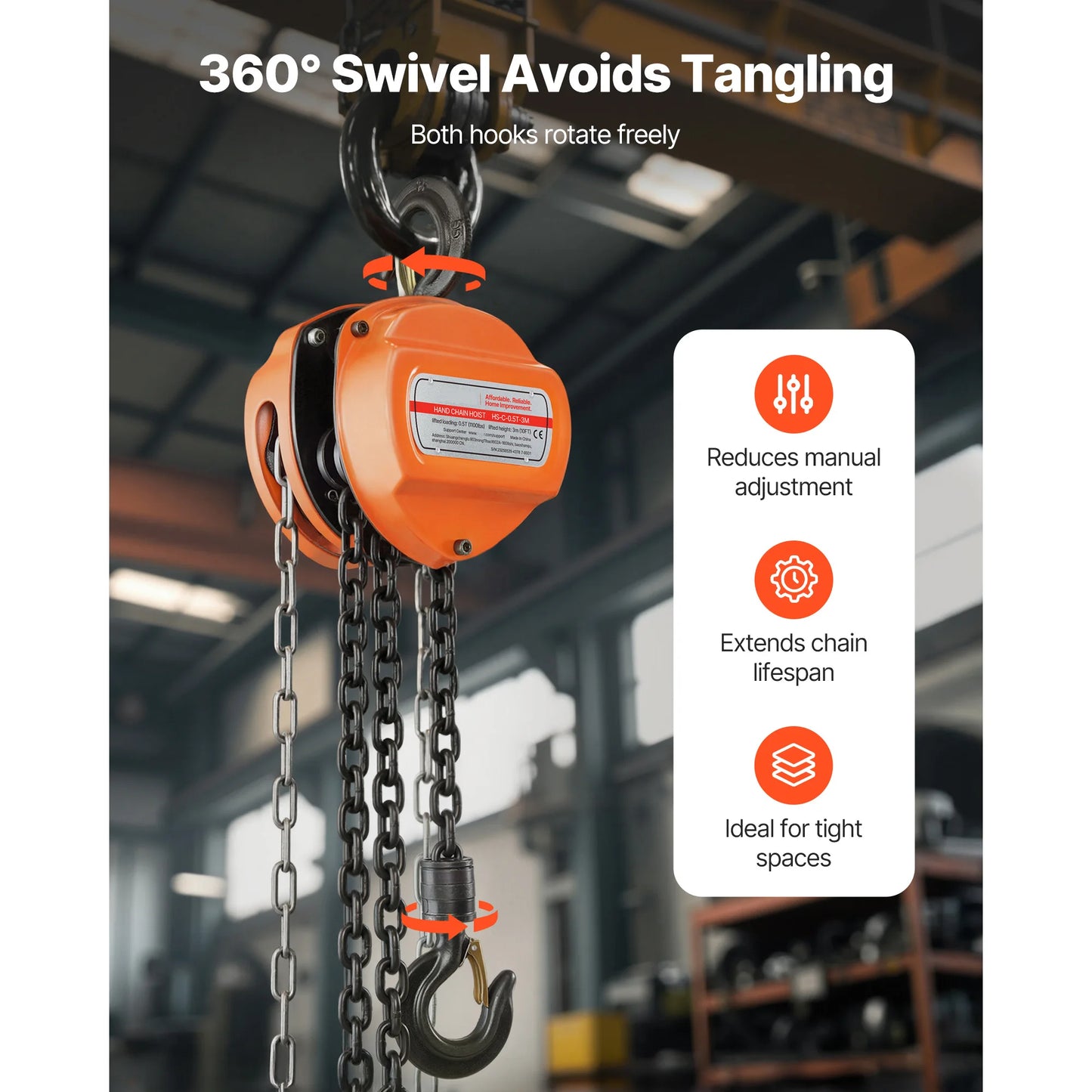 SucceBuy Hand Chain Hoist Manual Chain Block with Upgrade G80 Galvanized Chain 10 ft/20ft Lifting Height Pulley Hoist for Garage