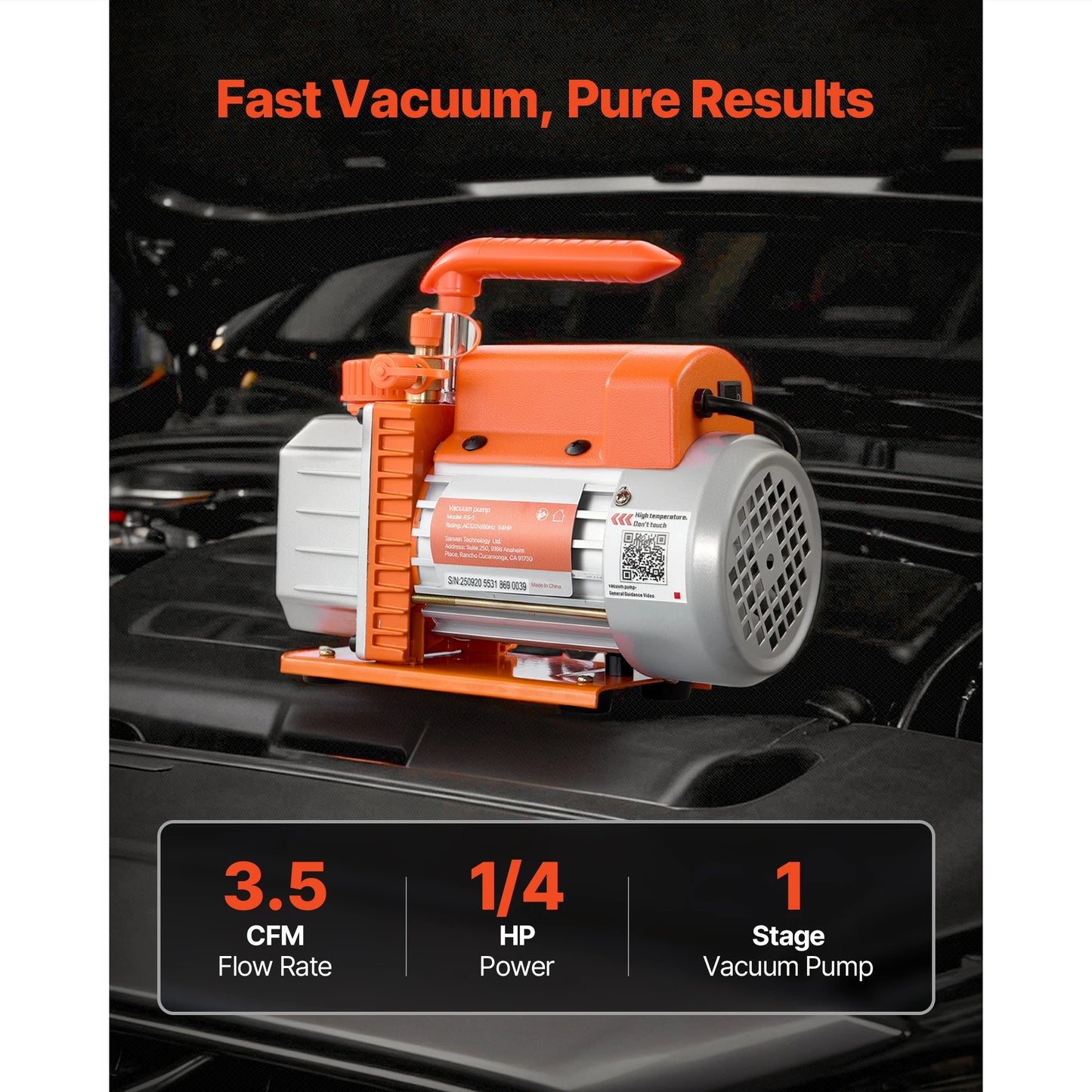 SucceBuy 3.5CFM 180W 1 Stage or 5CFM 375W / 7CFM 550W 2 Stage HVAC Rotary Vane AC Vacuum Pump, for R134a R22 R410a Systems Use