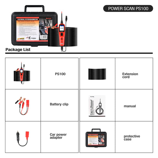 Autel PS100 Circuit Tester Power Circuit Probe Kit AC DC Voltage 12-24V Automotive Electrical System Test, 20FT Extension Cord