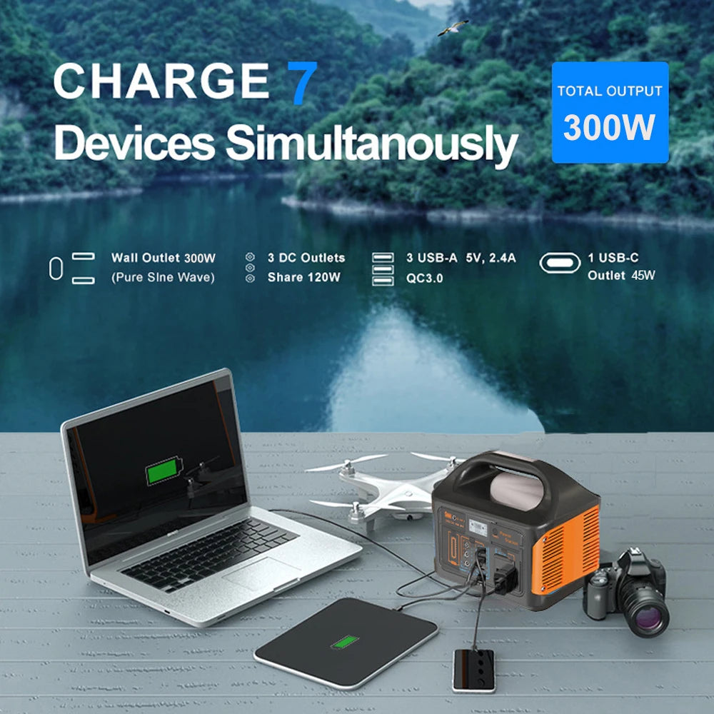 Gaiaray 300W Power Bank Large Capacity 230WH Outdoor Mobile Power Supply Fast Charging 12.8V LifePO4 Battery Charging Dual-Purpose Lithium Battery Household Portable Fishing Tool Outdoor Support UPS with LED Light