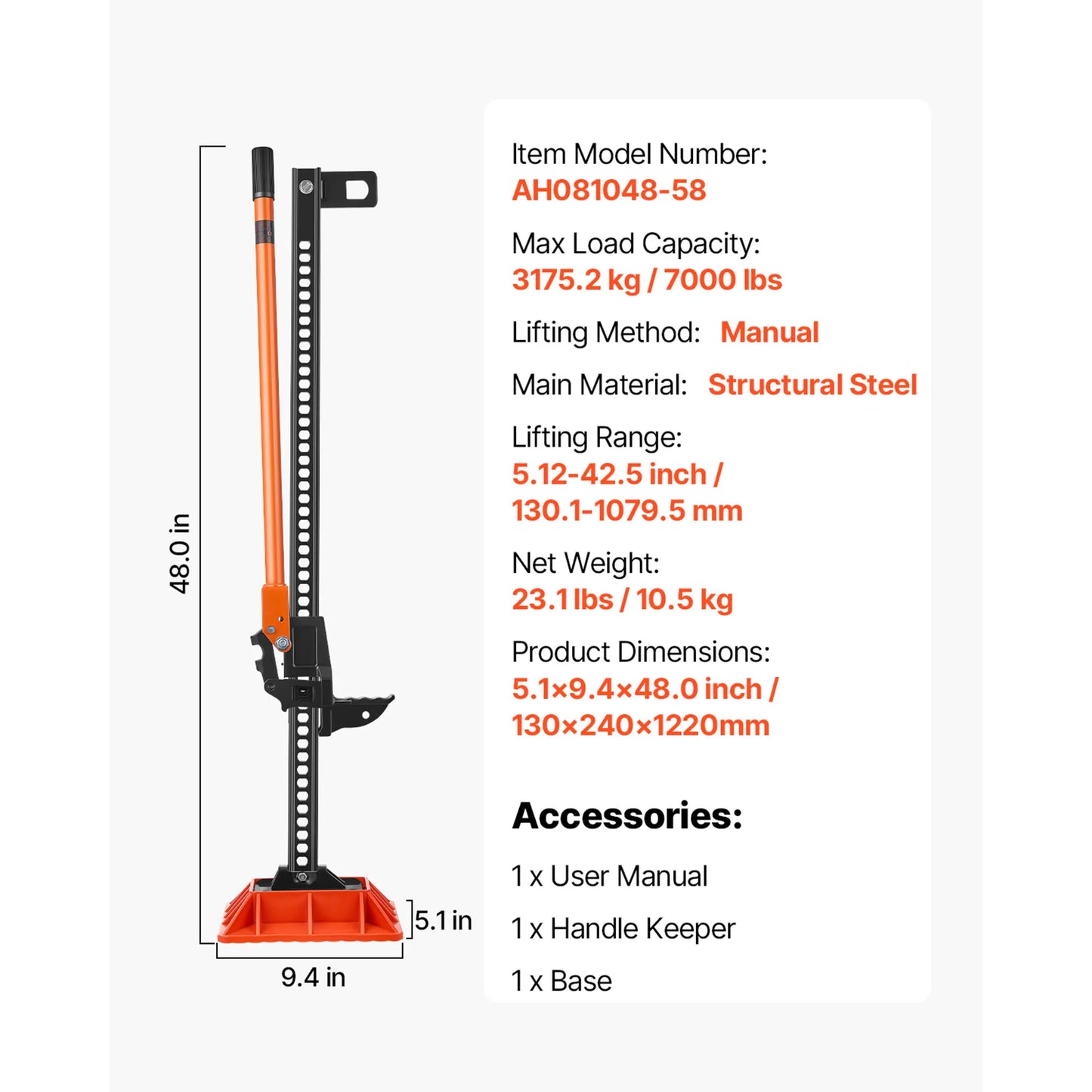 SucceBuy Farm Jack, 34" -60" Utility High Lift Farm Jack, Off Road Utility Jacks, Heavy-Duty Lift Jacks for Tractor, Truck, SUV