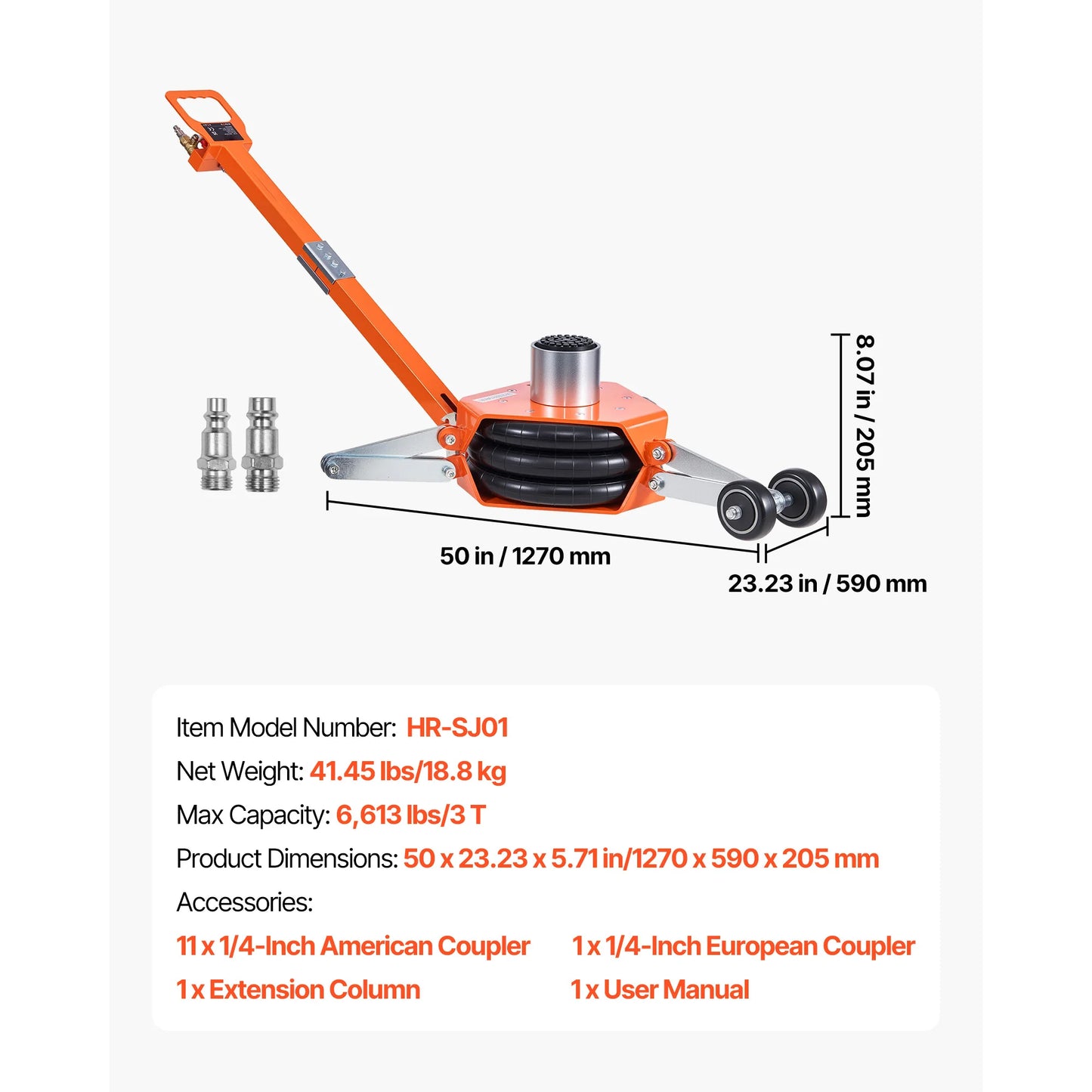 SucceBuy Air Jack 3T Triple Bag Air Jack Pneumatic Jack with Support Rod Heightened Column Adjustable Handle, for Car SUV Pickup