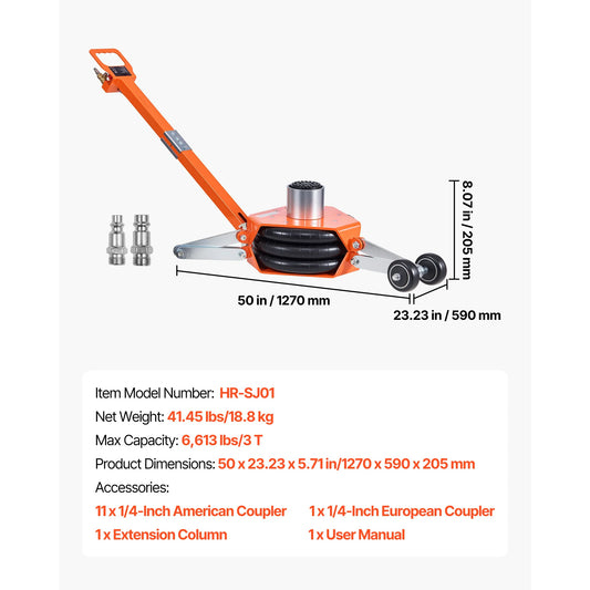 SucceBuy Air Jack 3T Triple Bag Air Jack Pneumatic Jack with Support Rod Heightened Column Adjustable Handle, for Car SUV Pickup
